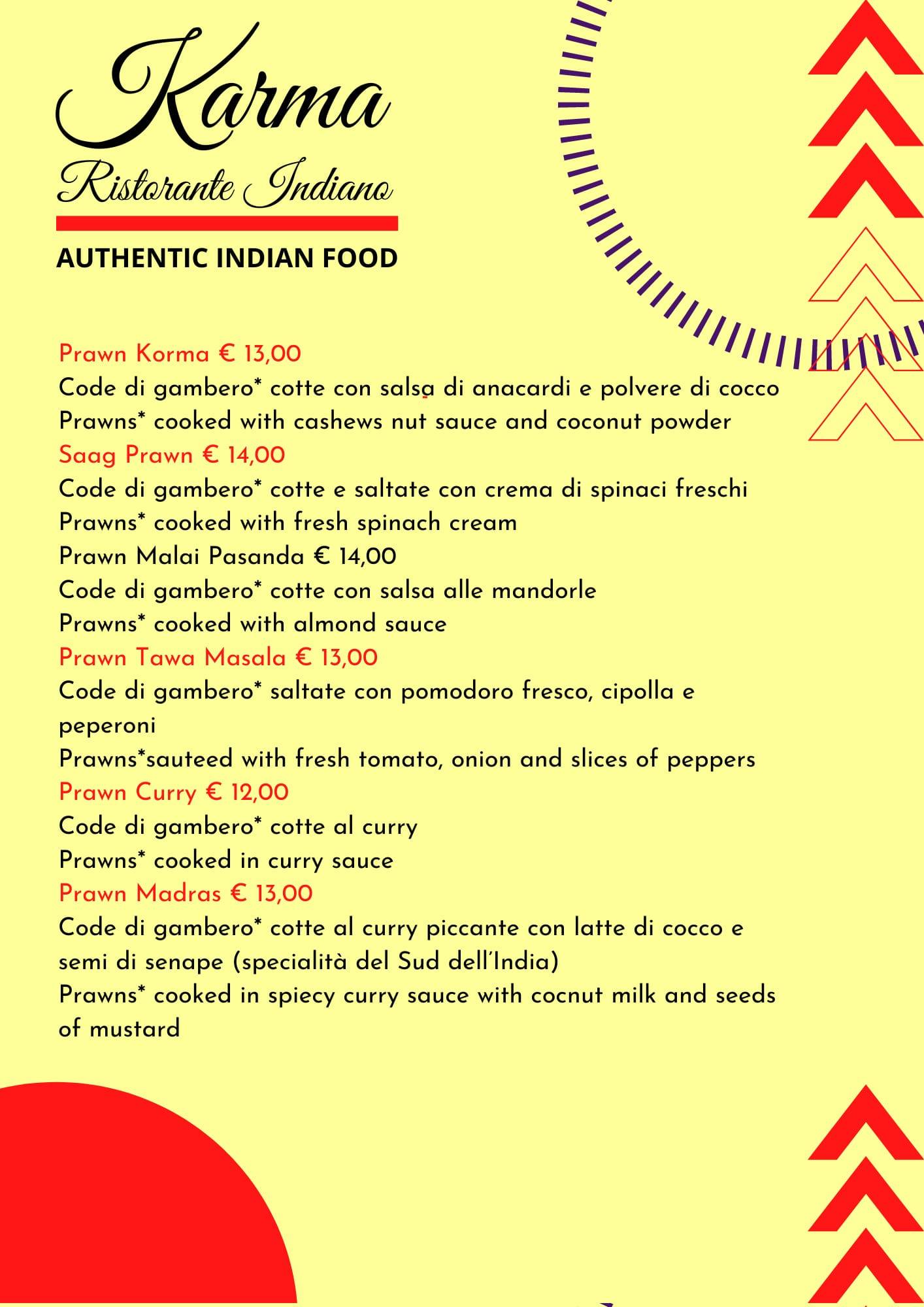 Menu di Karma Ristorante Indiano 