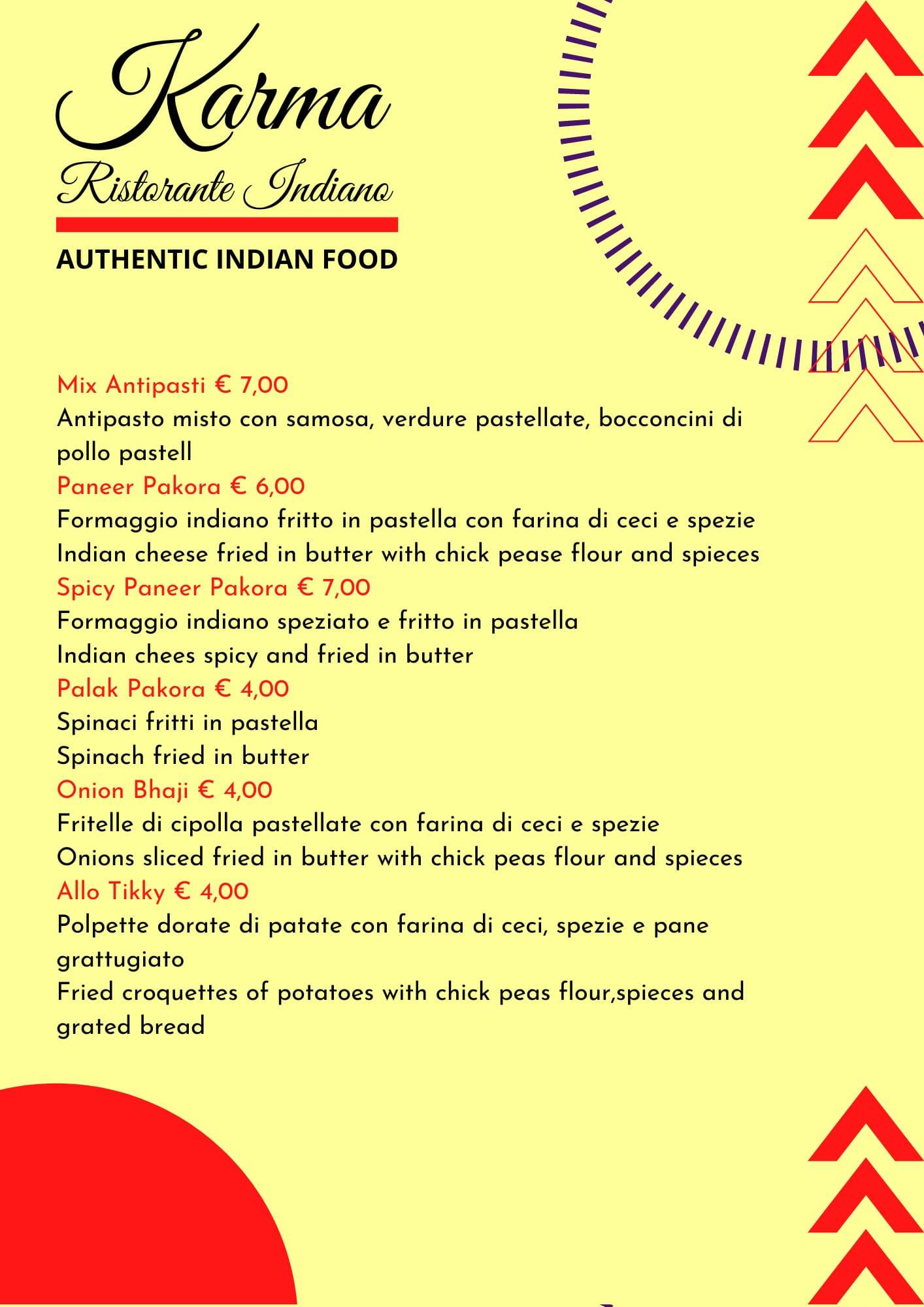 Menu di Karma Ristorante Indiano 