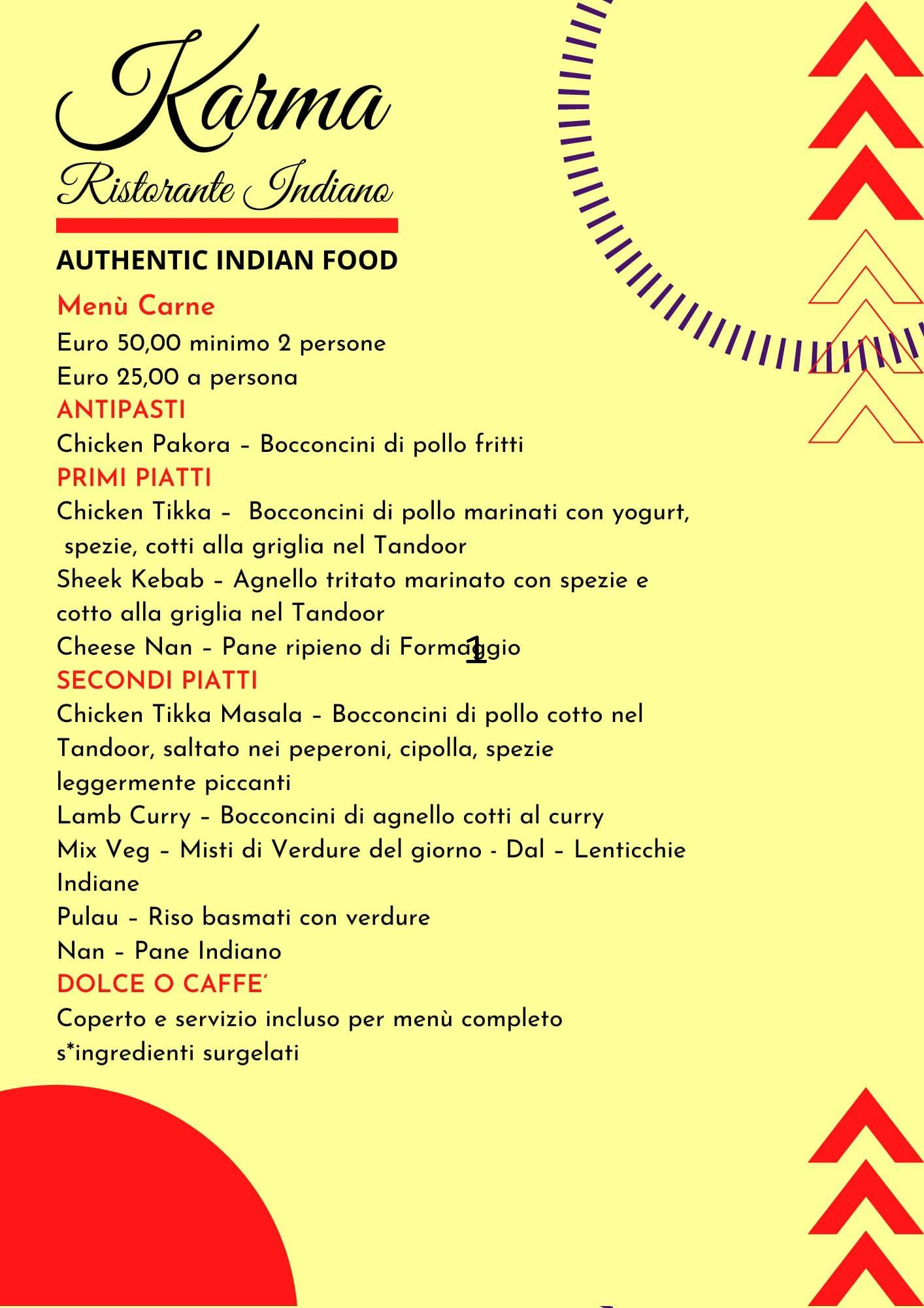 Menu di Karma Ristorante Indiano 