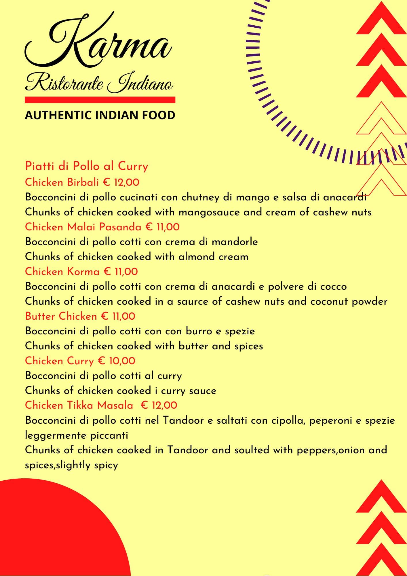 Menu di Karma Ristorante Indiano 