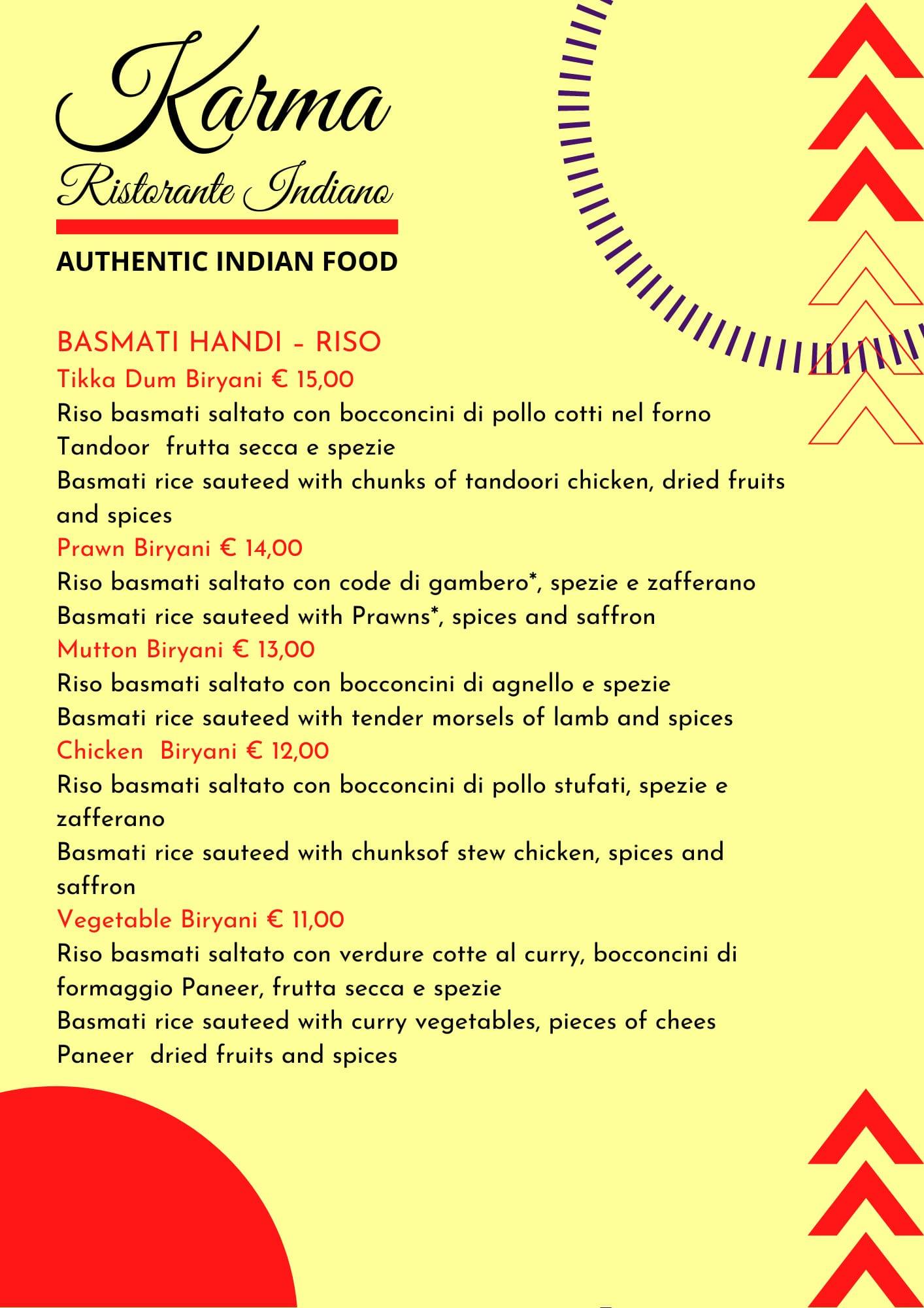 Menu di Karma Ristorante Indiano 