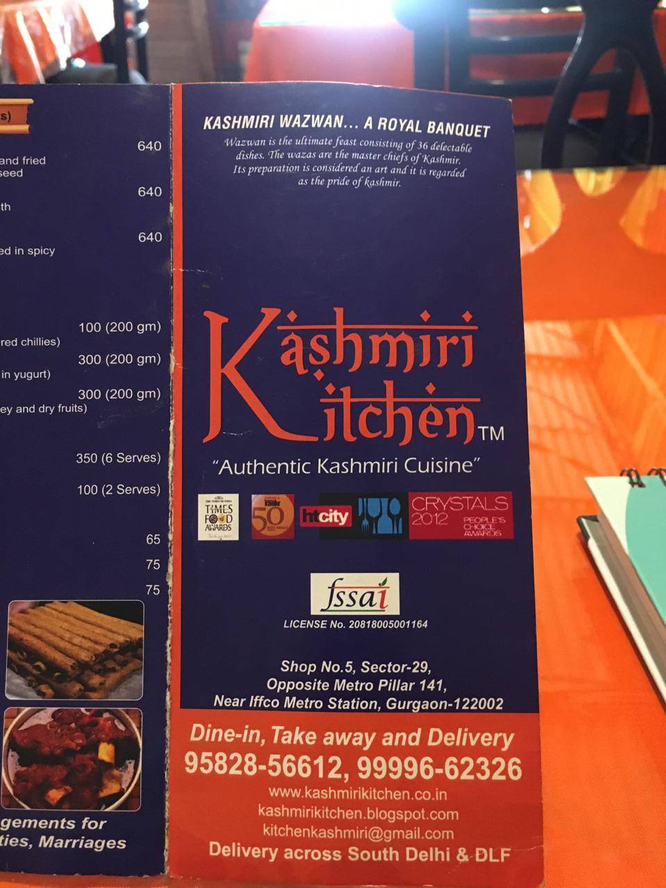 Kashmiri Kitchen menu