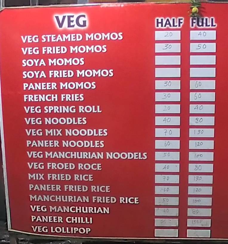 Kathmandu Fast food menu