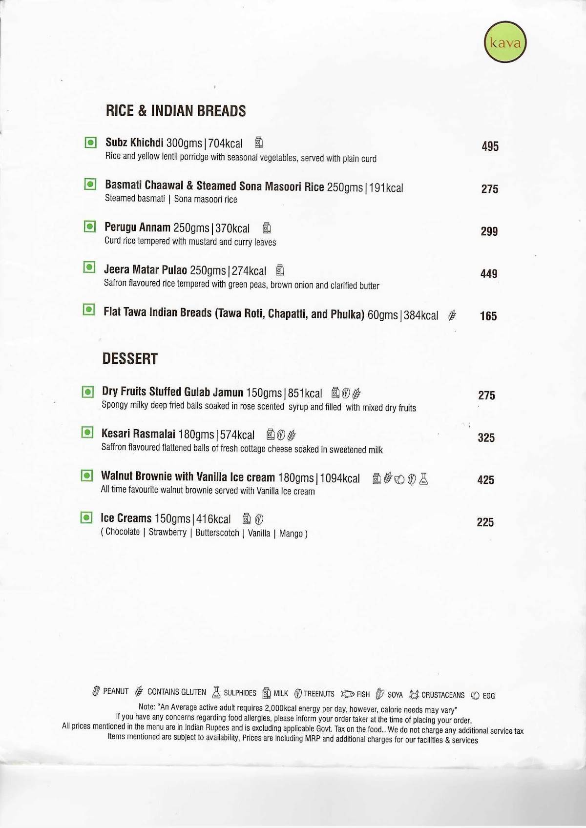 Kava Grill & Lounge menu