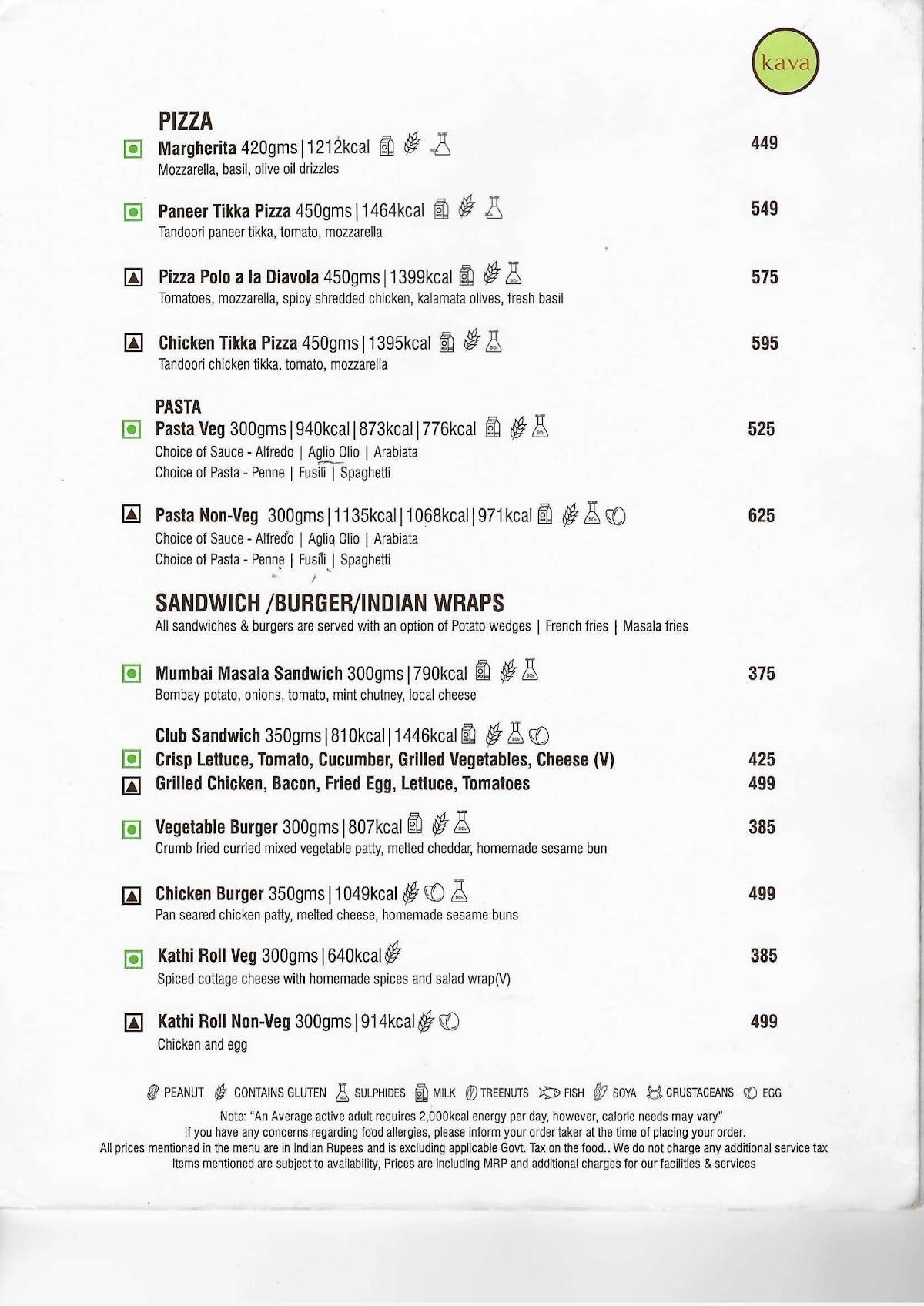 Kava Grill & Lounge menu
