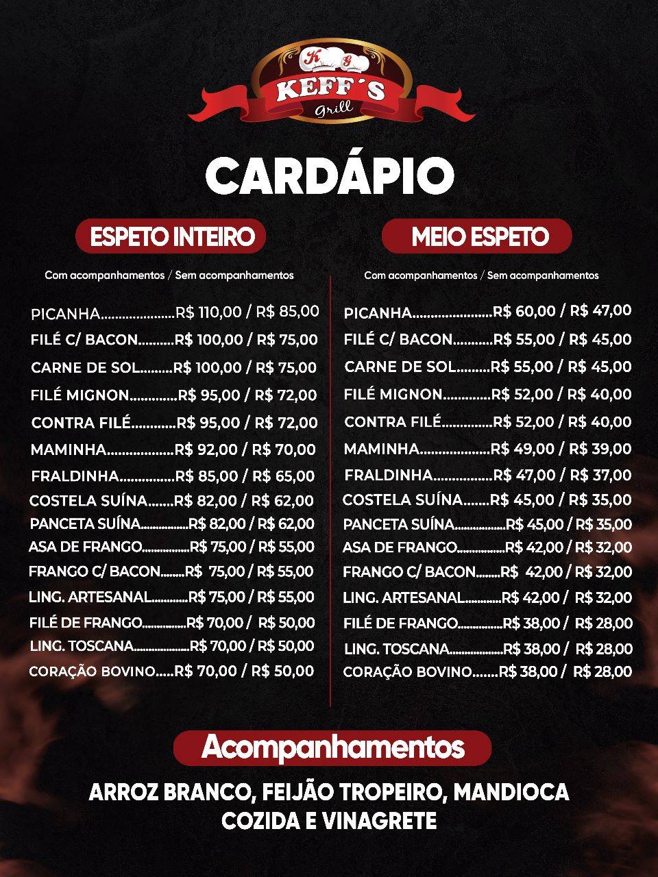 Keff's Grill cardápio