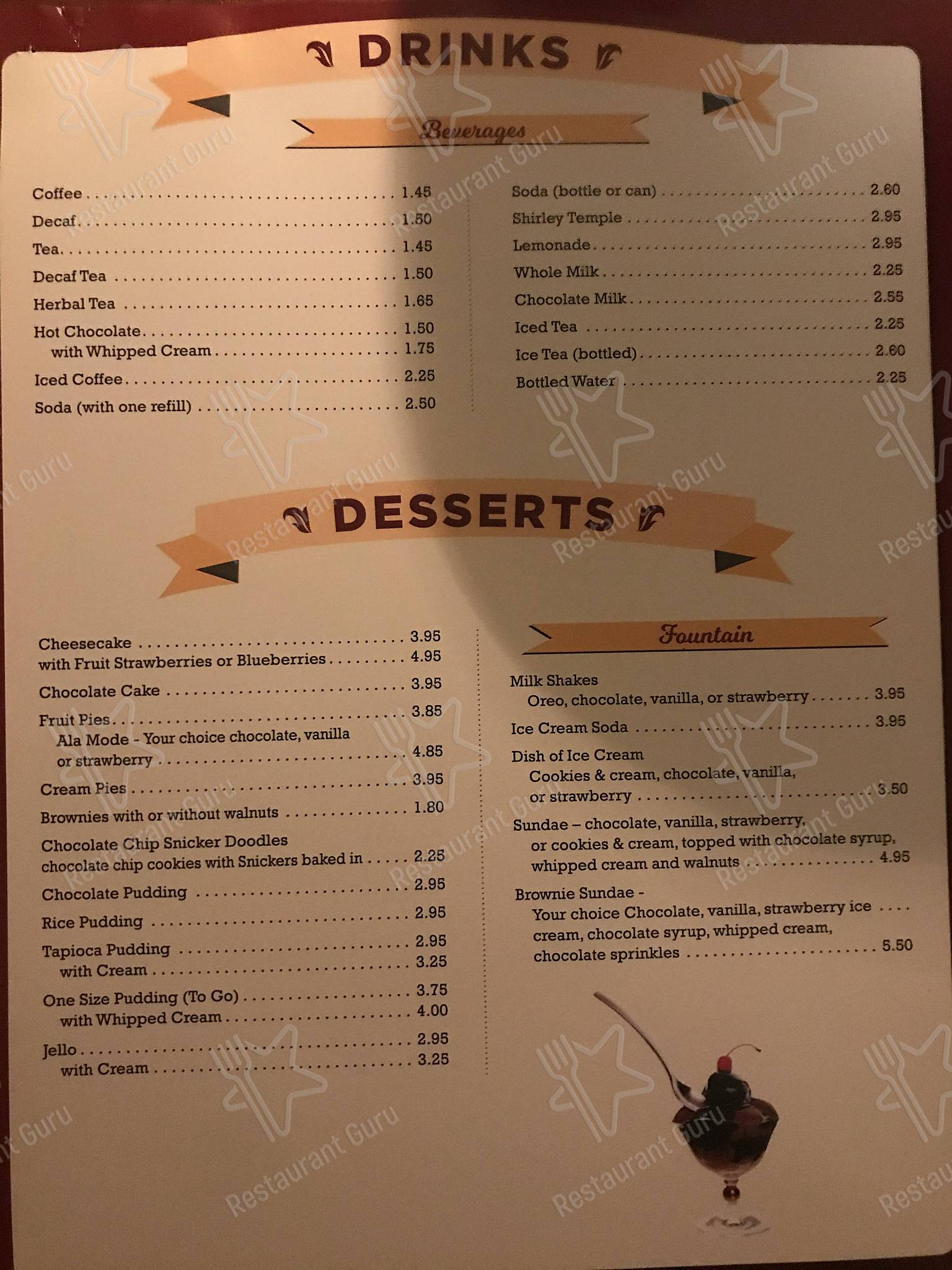 Menu at Kerhonkson Diner restaurant, Kerhonkson, US209