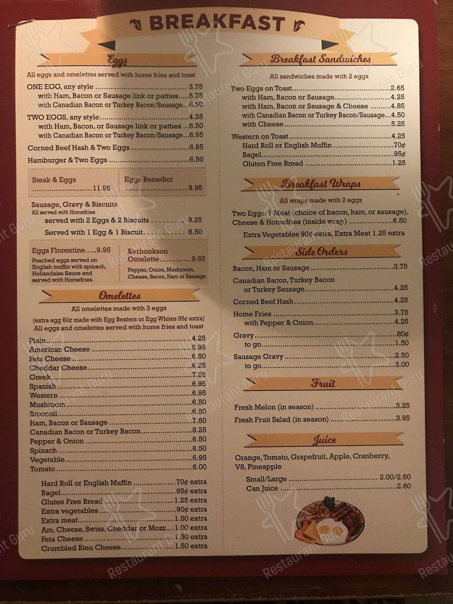 Menu at Kerhonkson Diner restaurant, Kerhonkson, US209