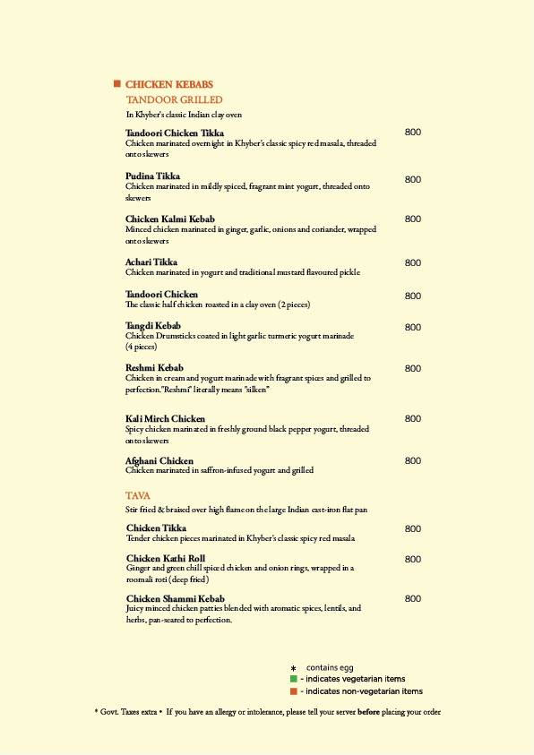 Khyber menu