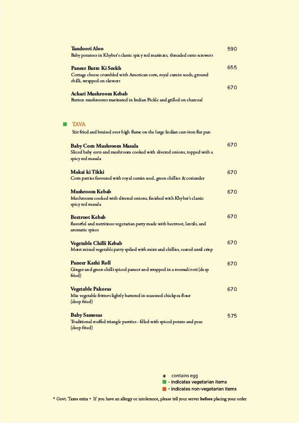 Khyber menu