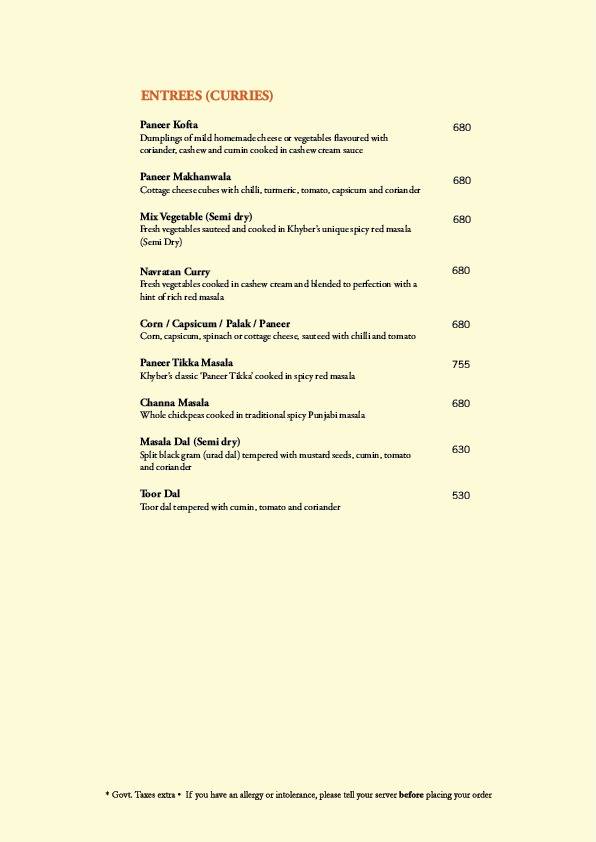 Khyber menu