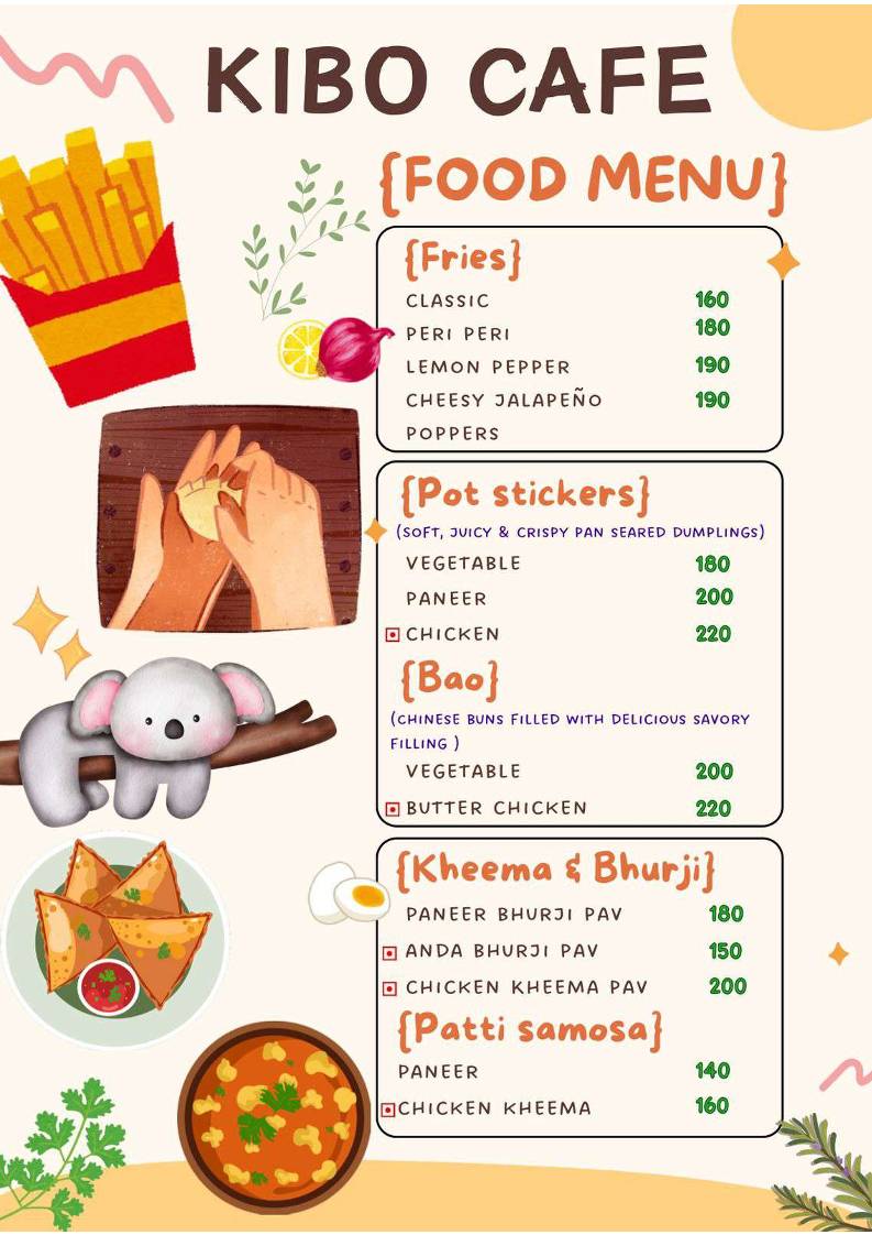Kibo Cafe menu