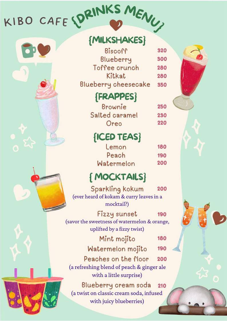 Kibo Cafe menu