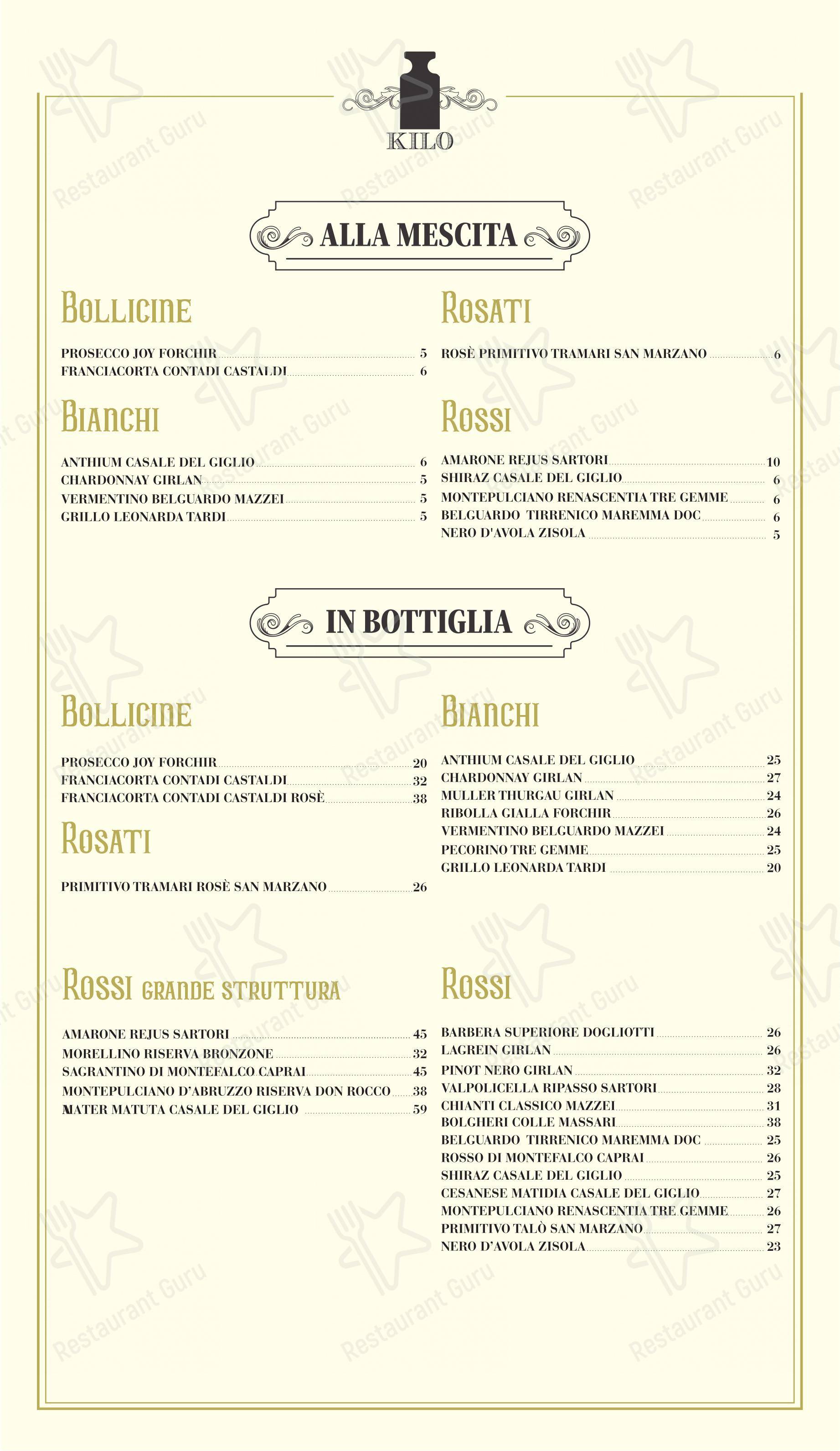 Kilo Restaurant dans Rome - 菜单