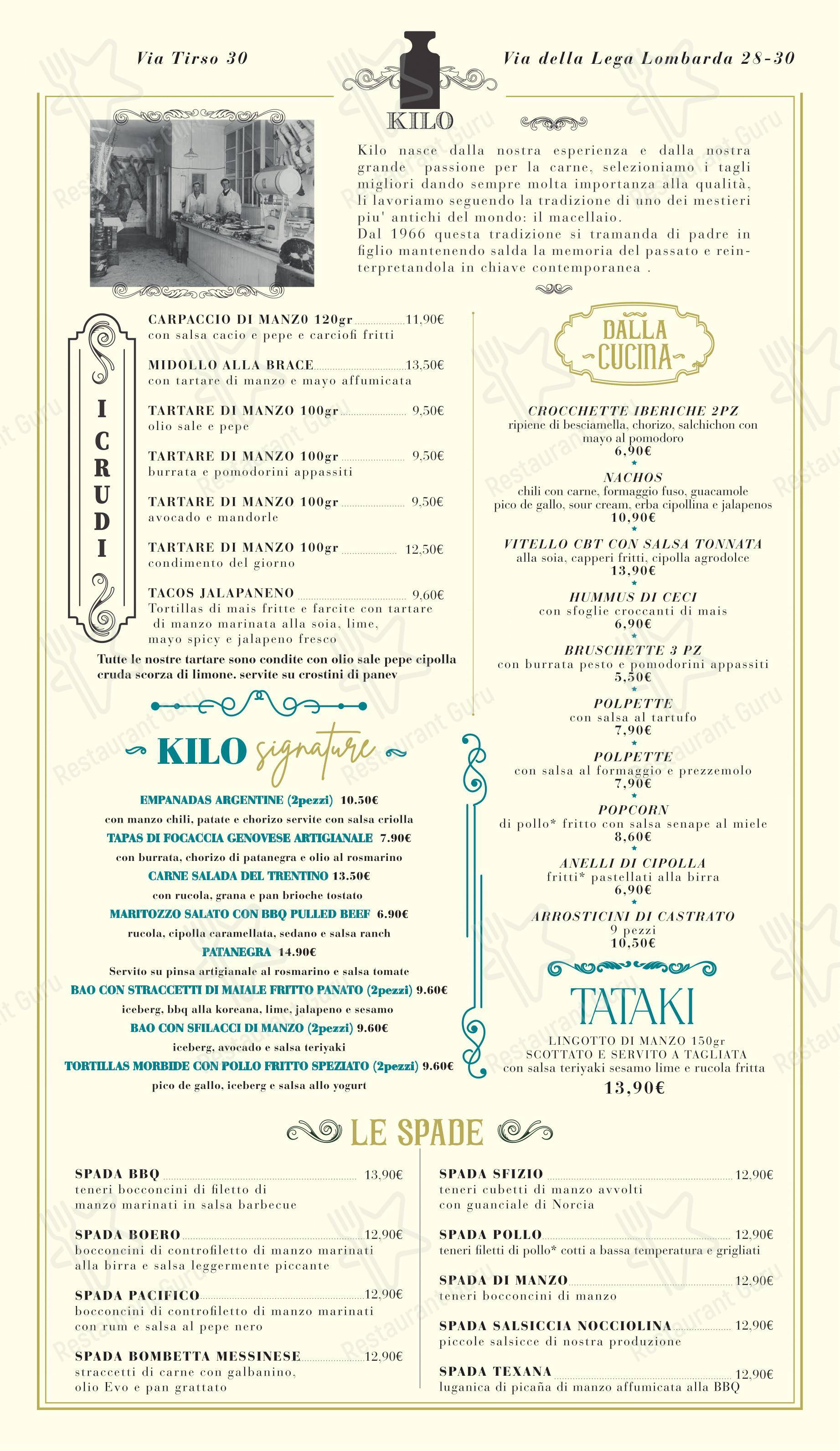 Menu pour Kilo Restaurant - Menu bar