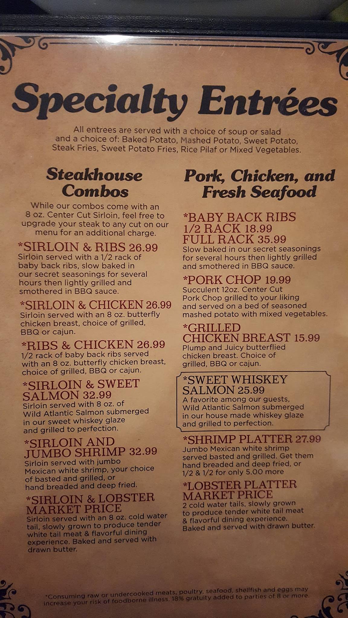 Menu at Kingman Chophouse steakhouse, Kingman