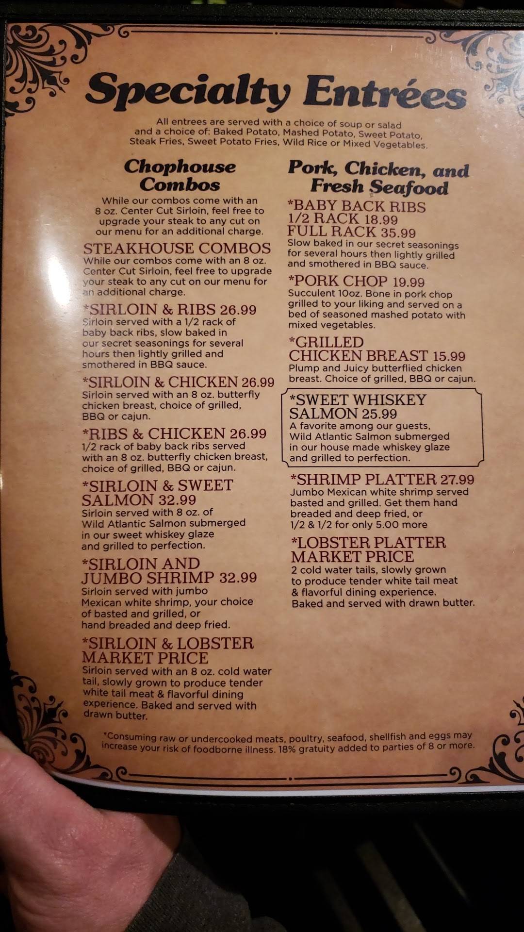Menu at Kingman Chophouse steakhouse, Kingman