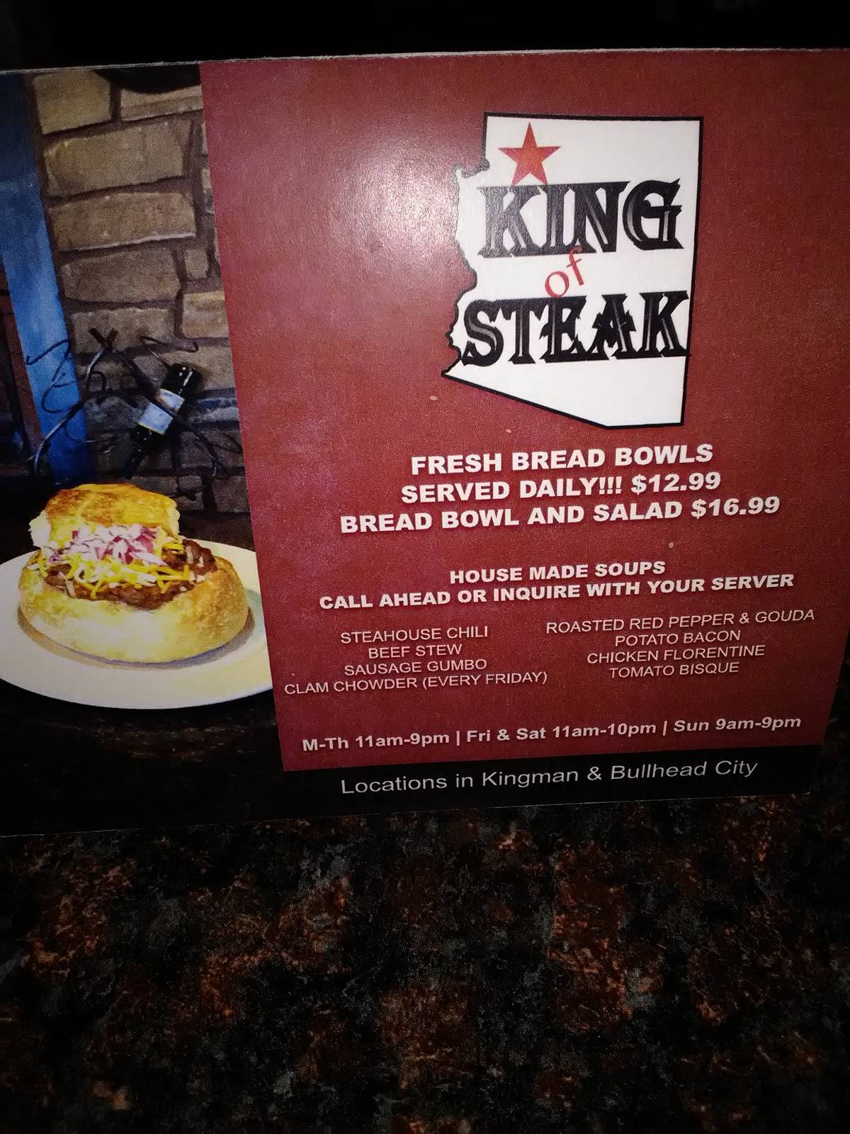 Menu at Kingman Chophouse steakhouse, Kingman