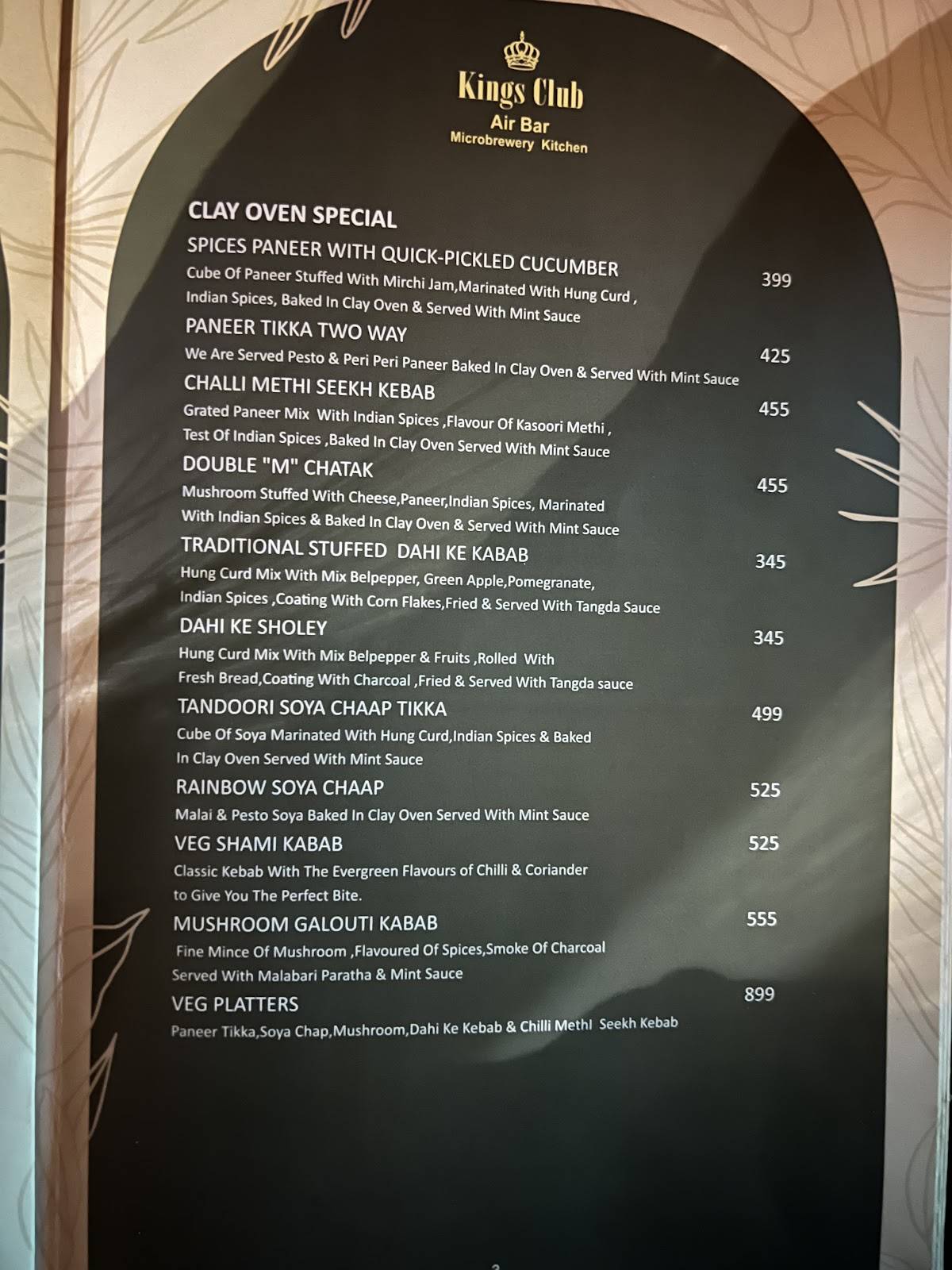 Kings Club menu