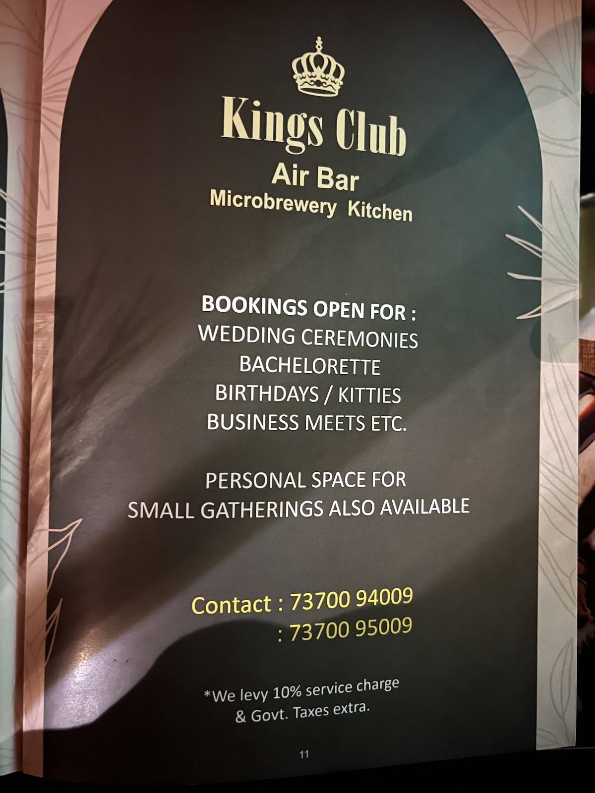 Kings Club menu