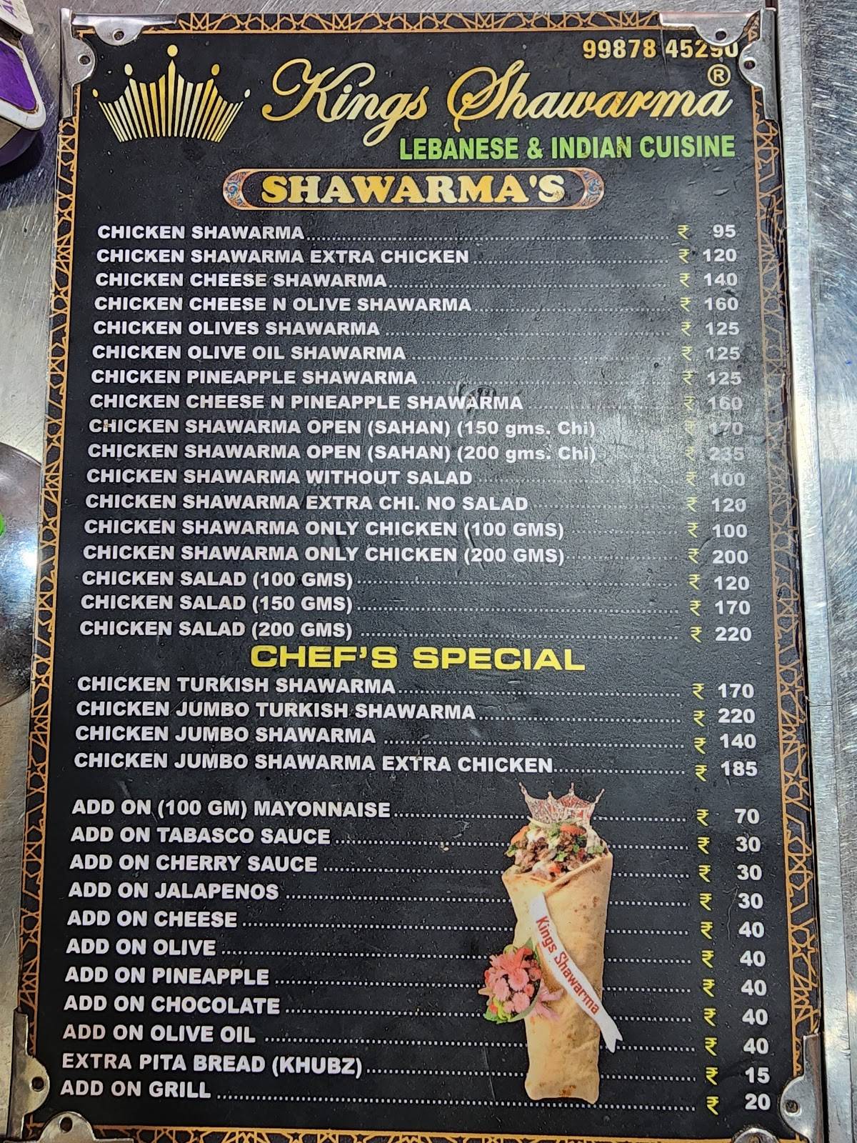Kings Shawarma menu