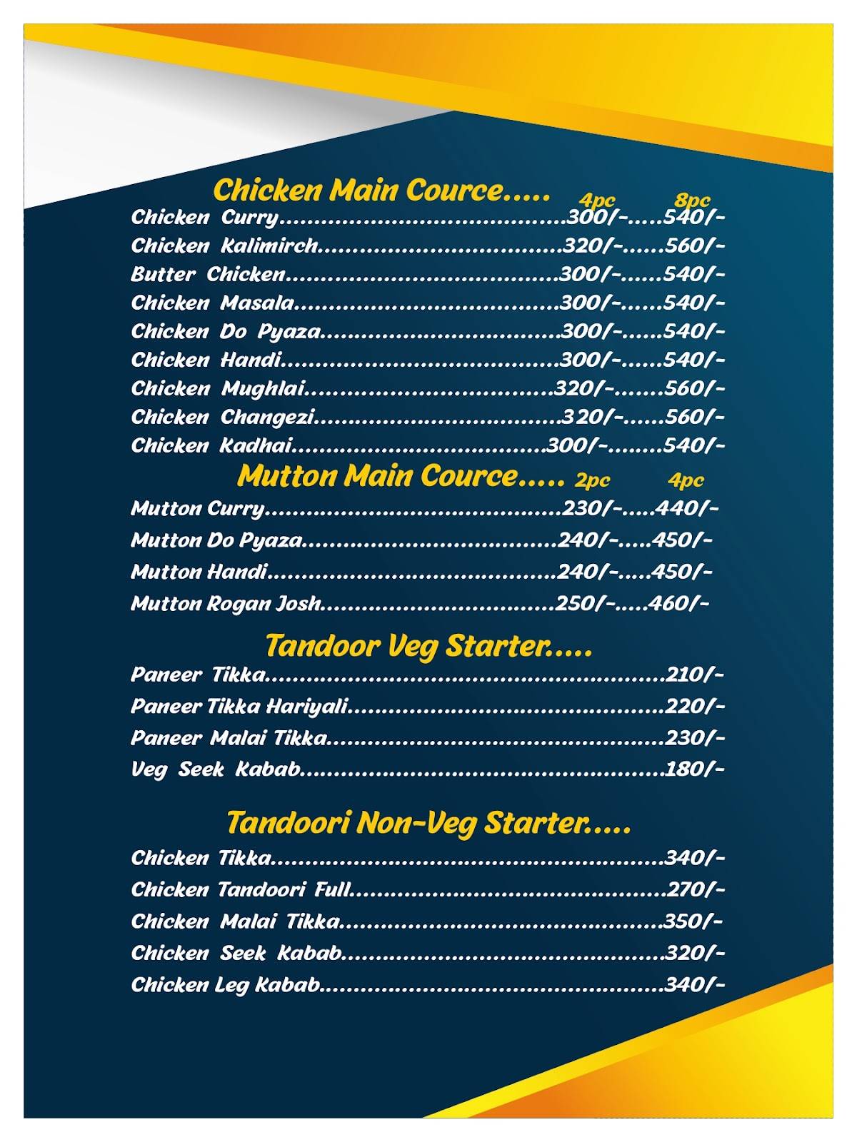 Kingslayer Family Resturant & Party Spot menu