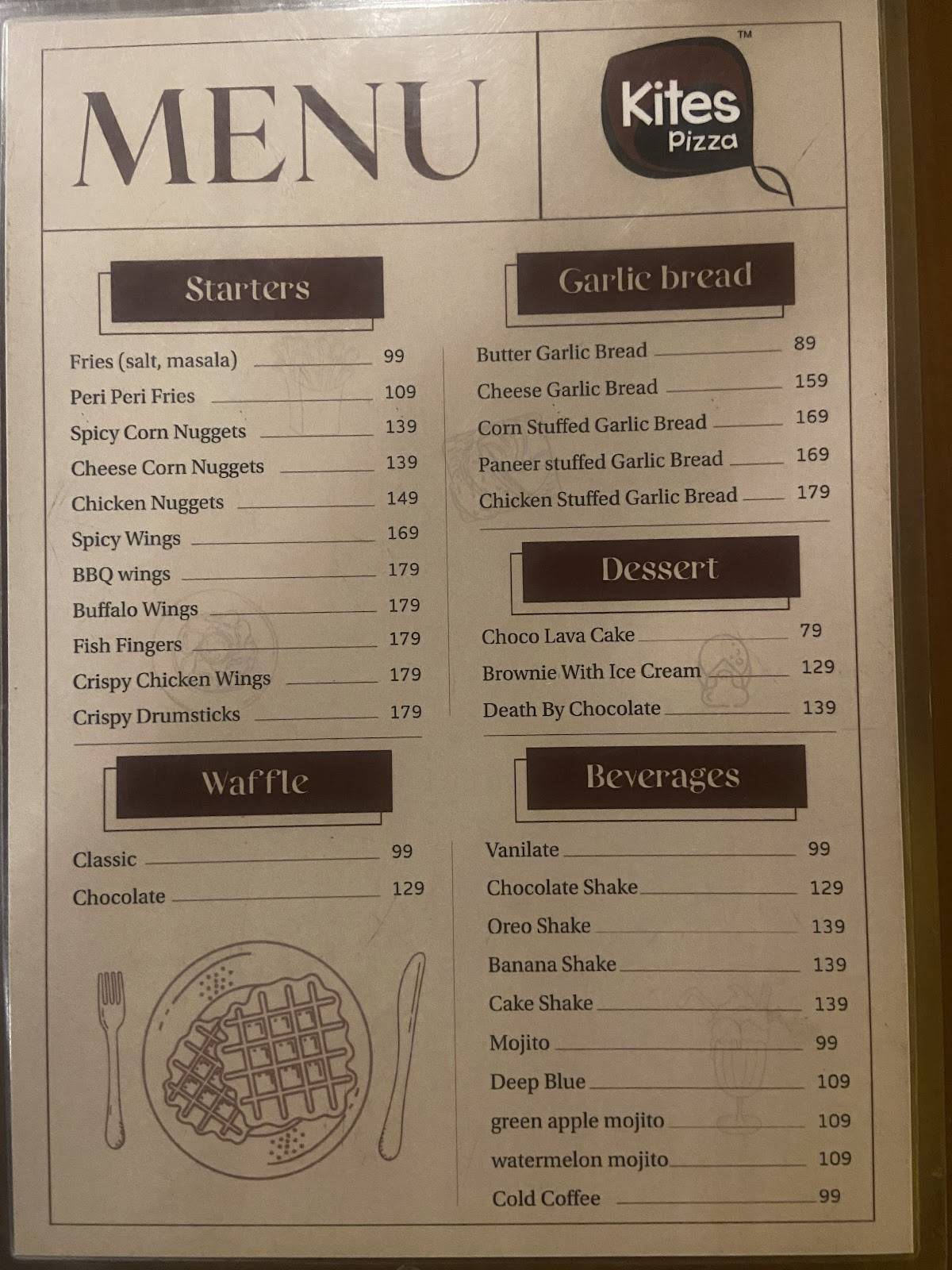 Kites Pizza menu