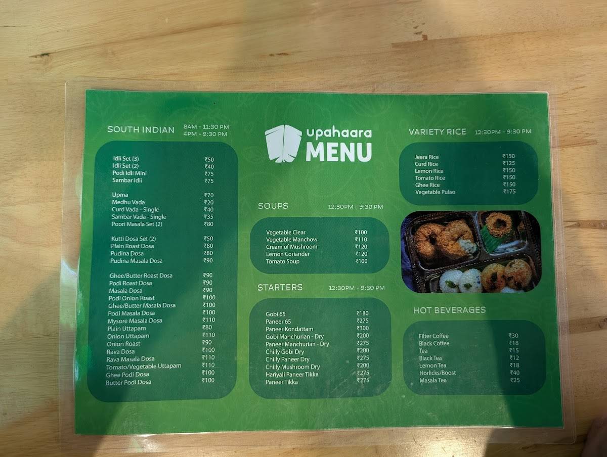 Upahaara restaurant menu