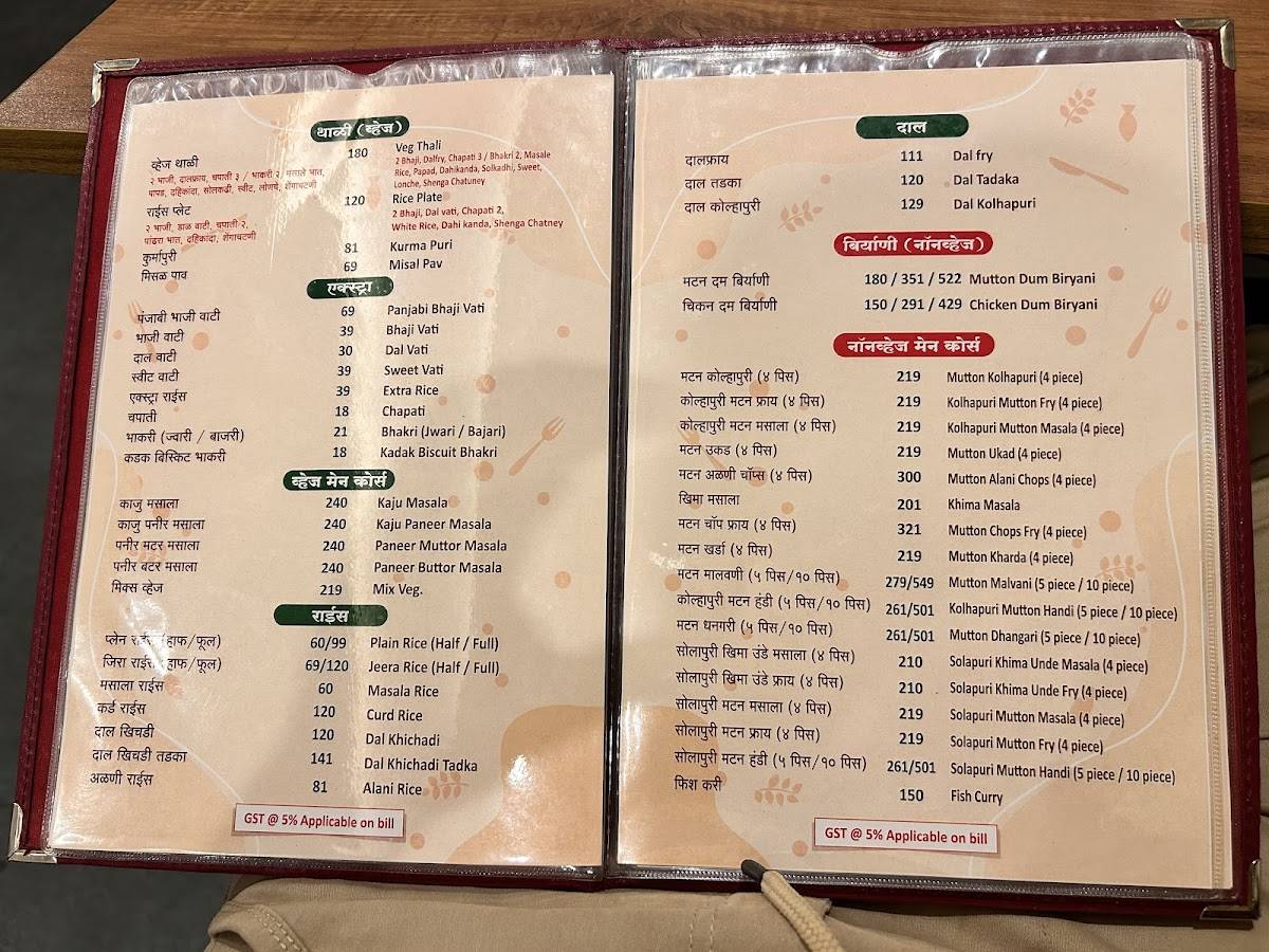 Kolhapuri Mejwani menu