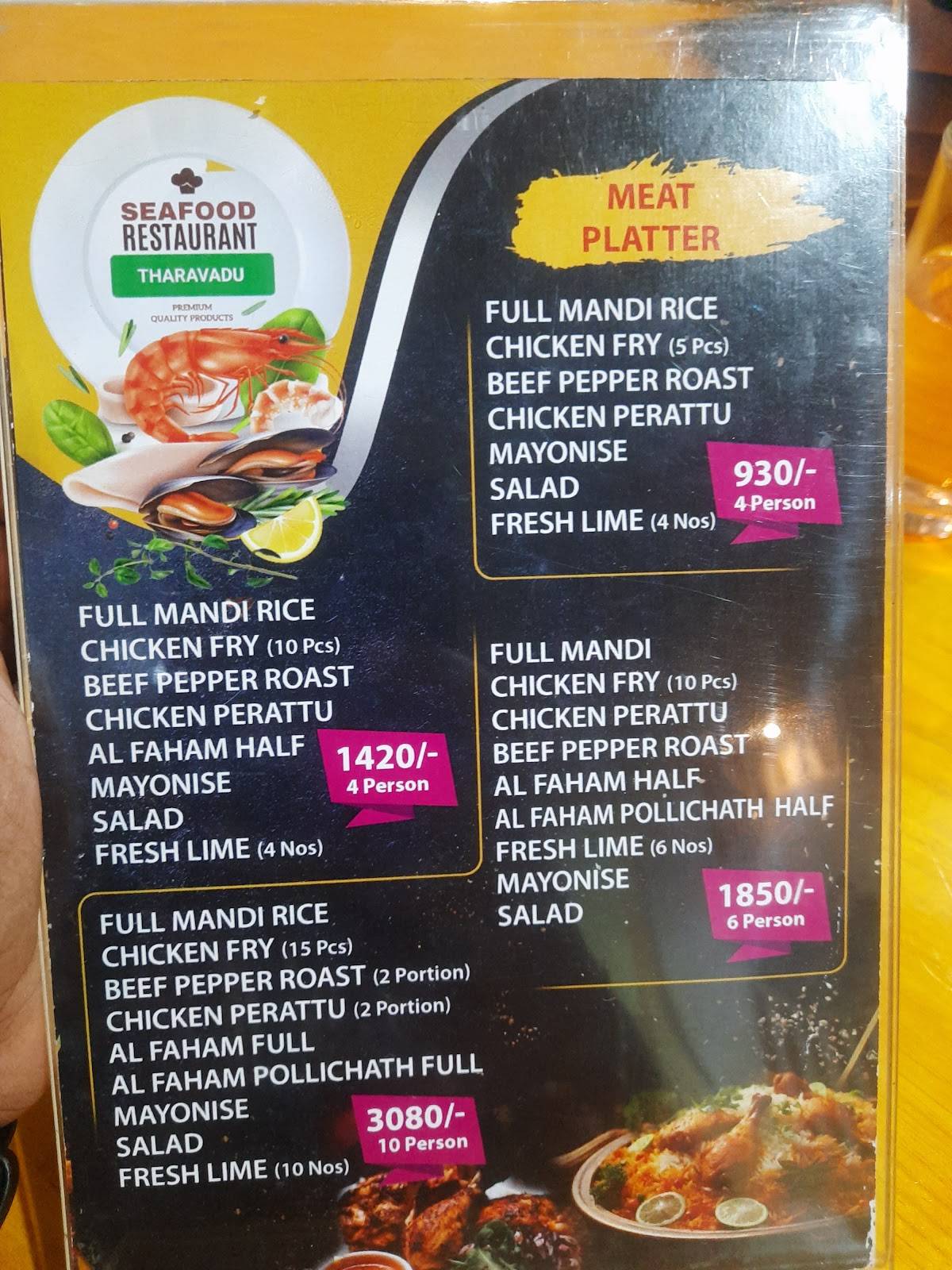 THARAVADU SEA FOOD RESTAURANT menu