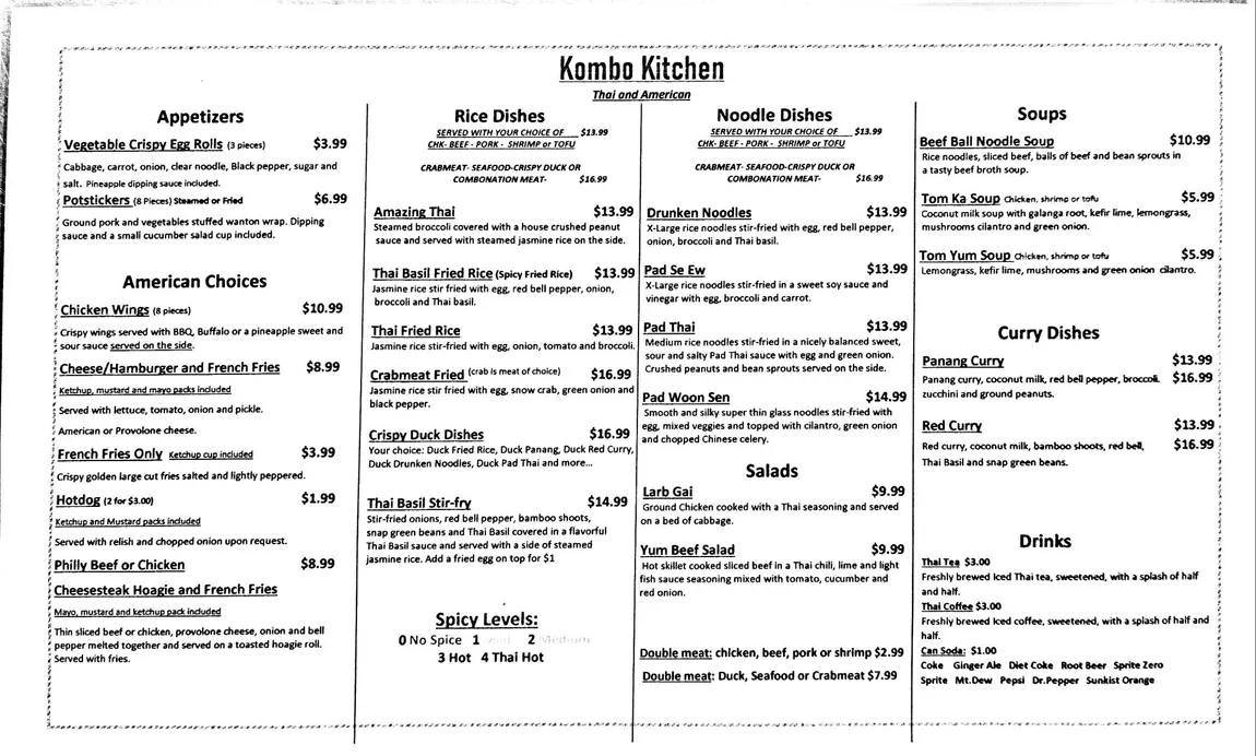 Menu at Kombo Kitchen Thai and American Chiefland FL fast food