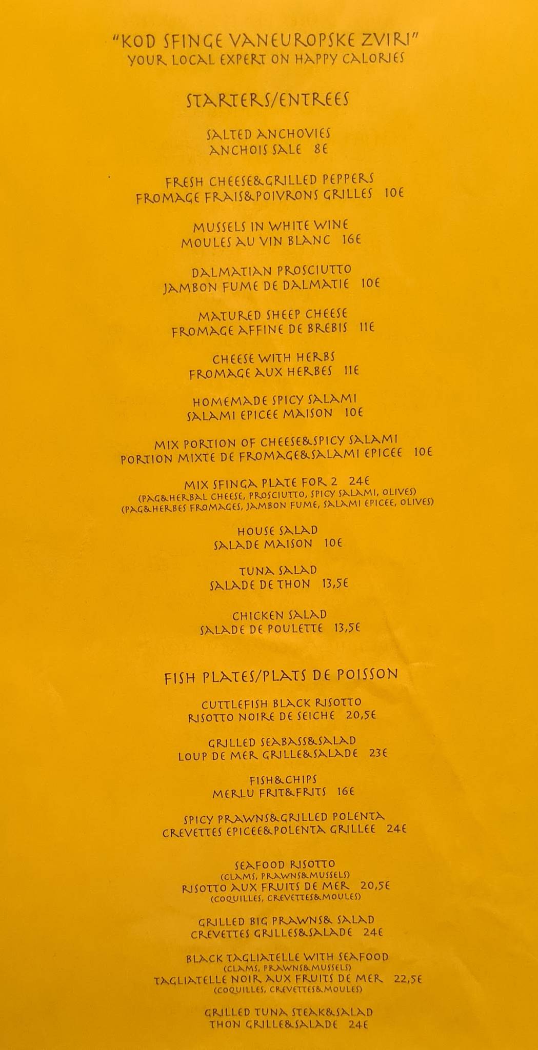 Menu di Konoba "Kod sfinge vaneuropske zviri" 