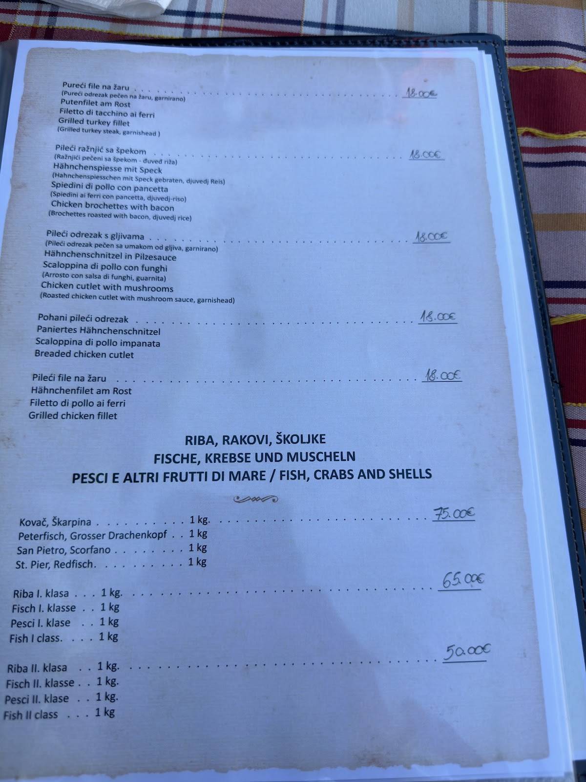 Menu di Konoba Porat 