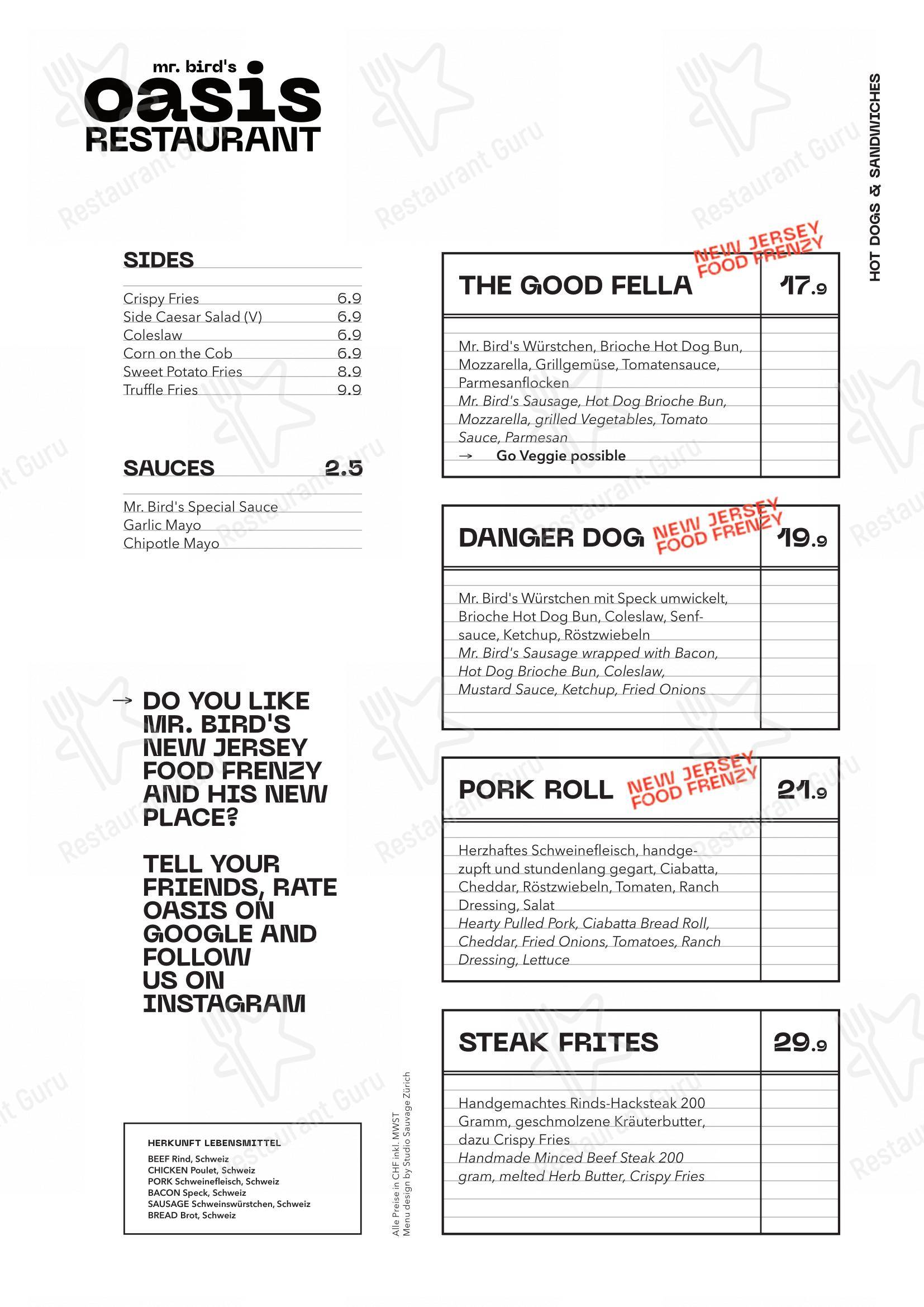 Menu per Korner in Zurigo