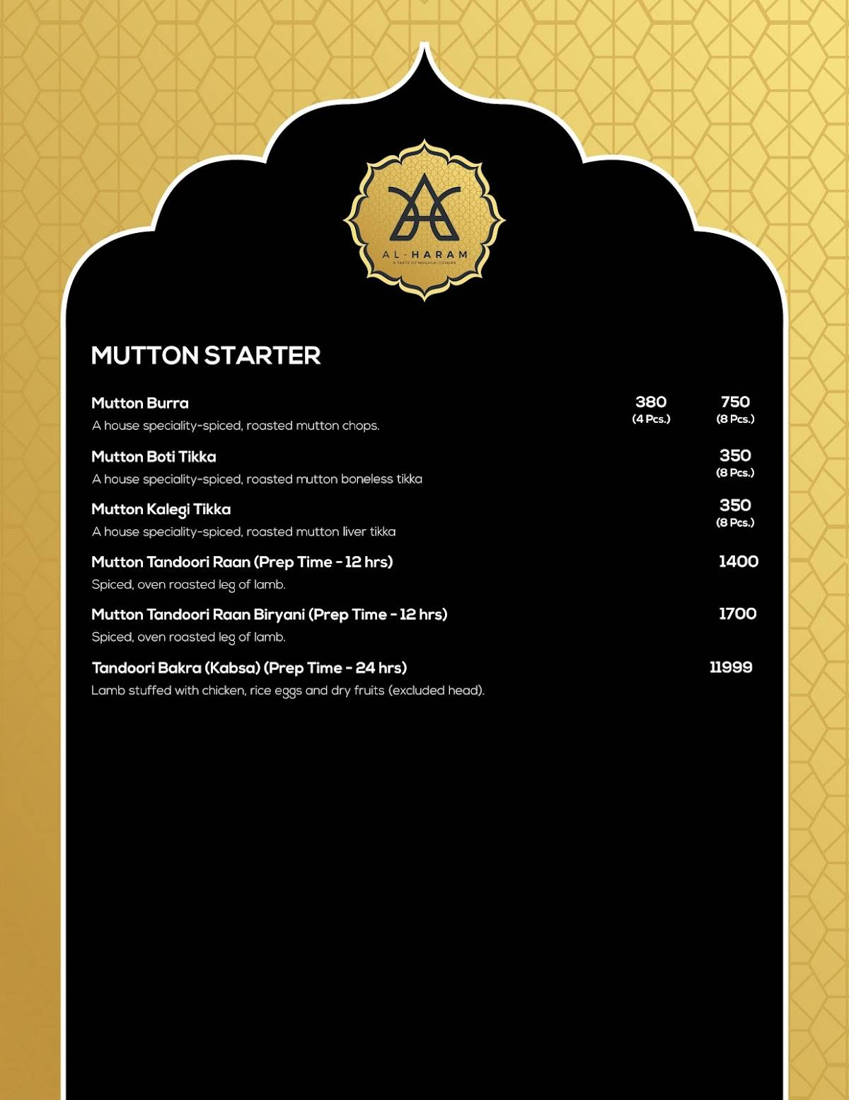 Al Haram kota menu