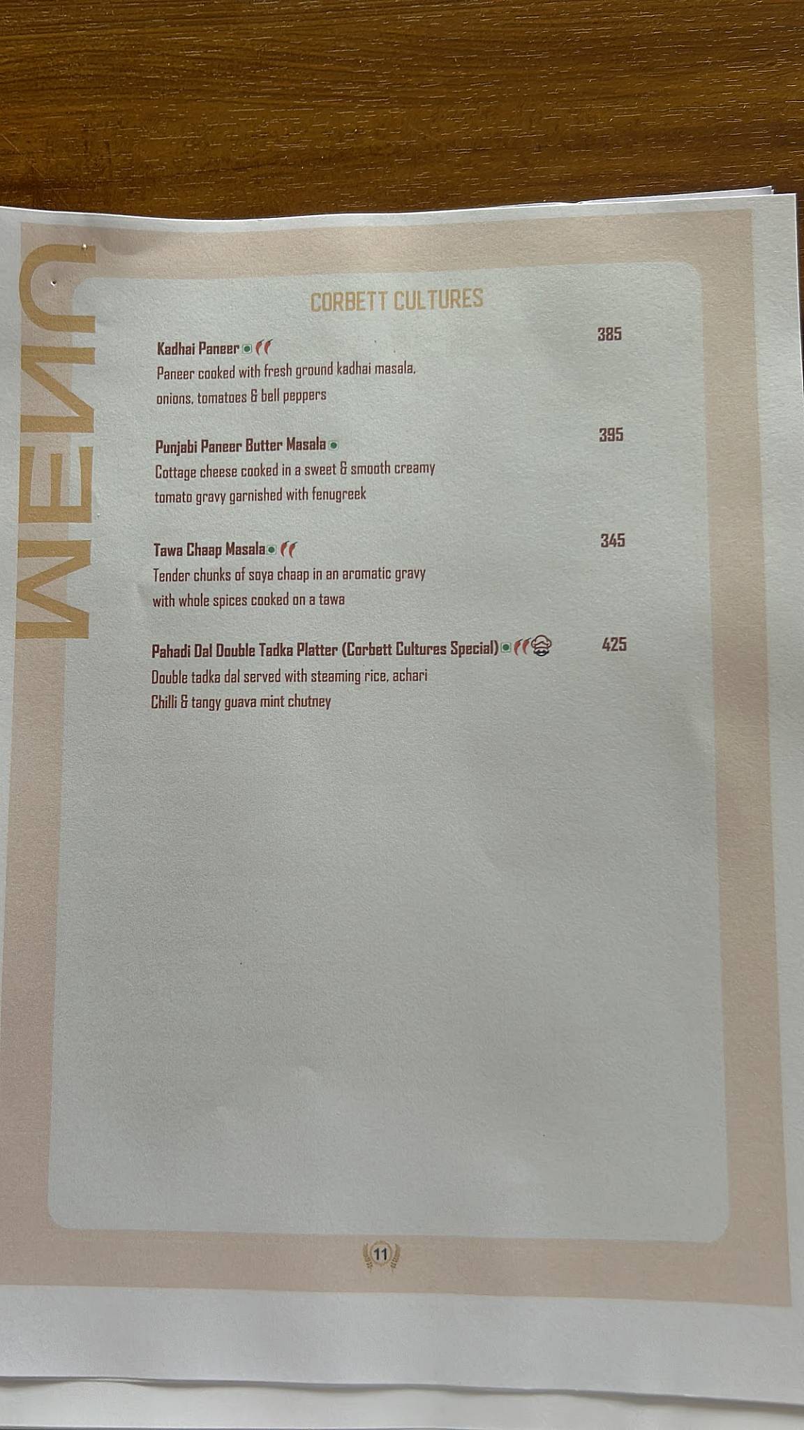 Corbett Cultures menu