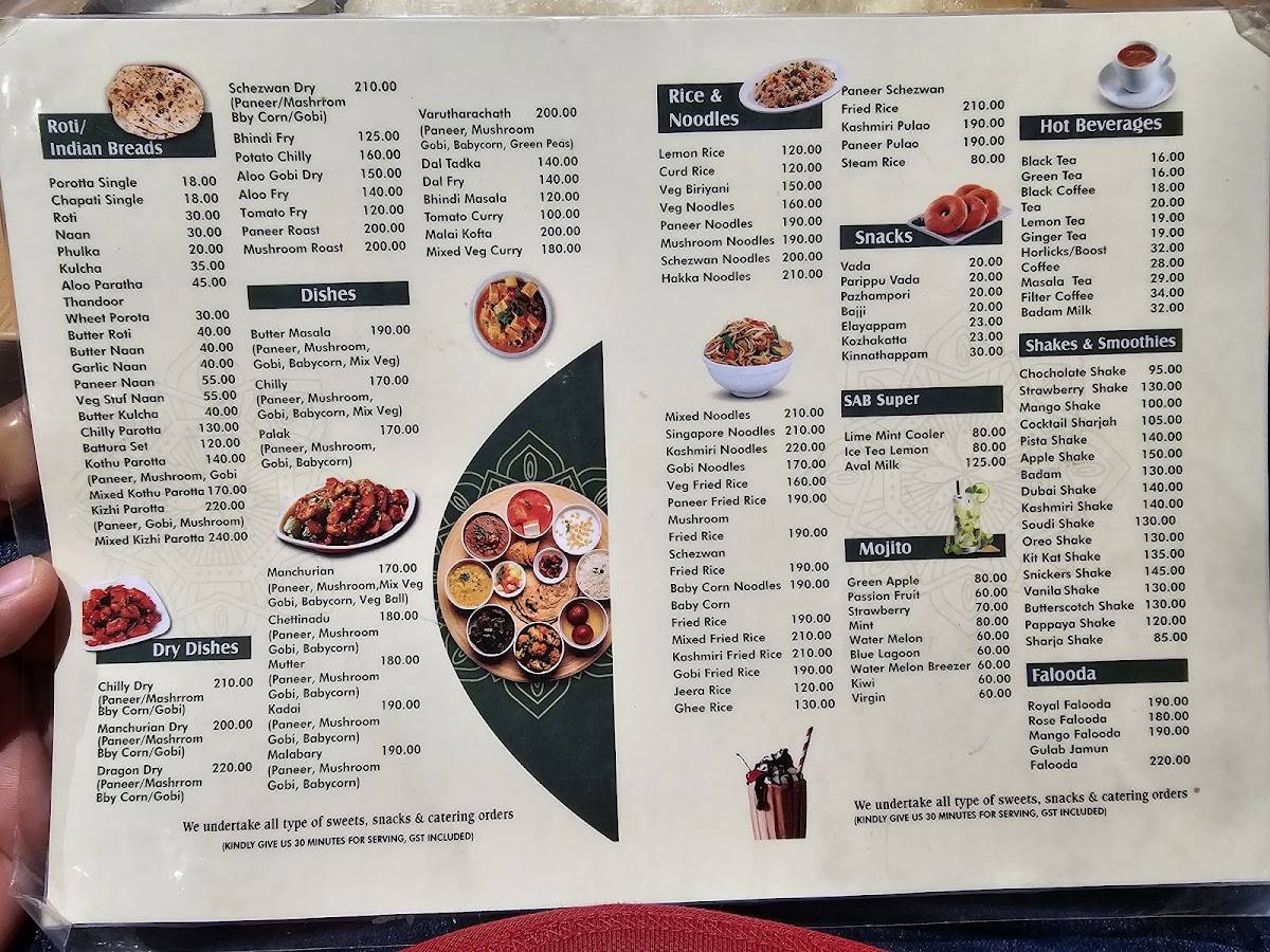 Sree Anandha Bhavans menu