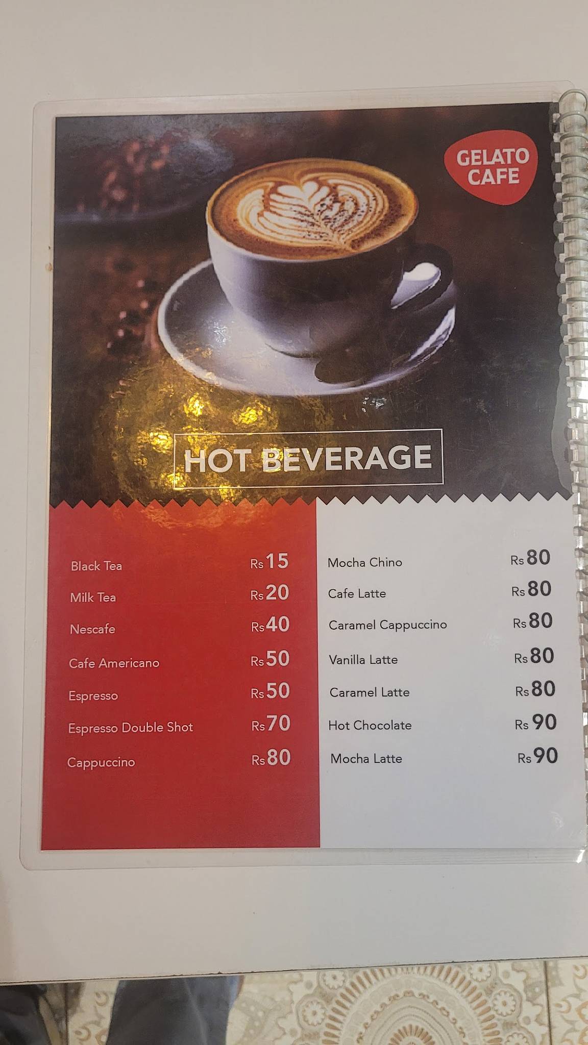 Gelato Cafe menu