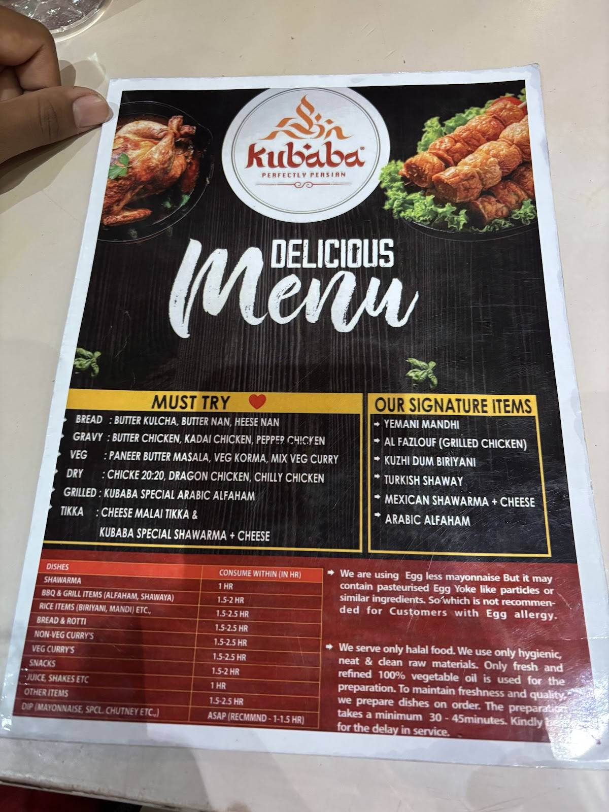 Kubaba Food Park menu