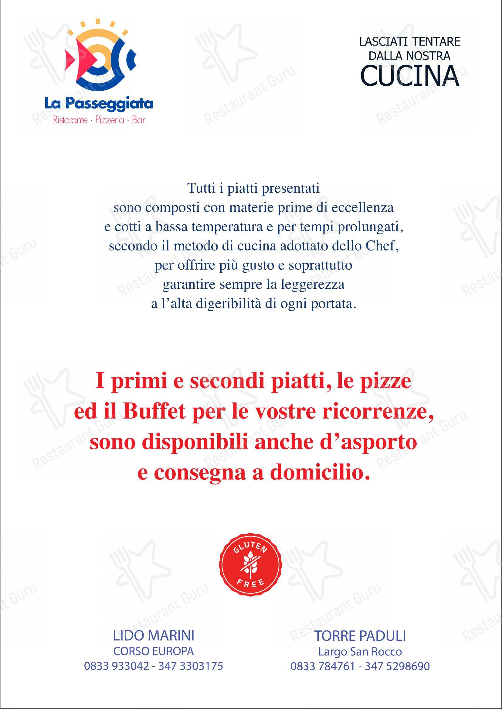 Menu per LA PASSEGGIATA - Ristorante, Pizzeria, Bar e Pasticceria ristorante