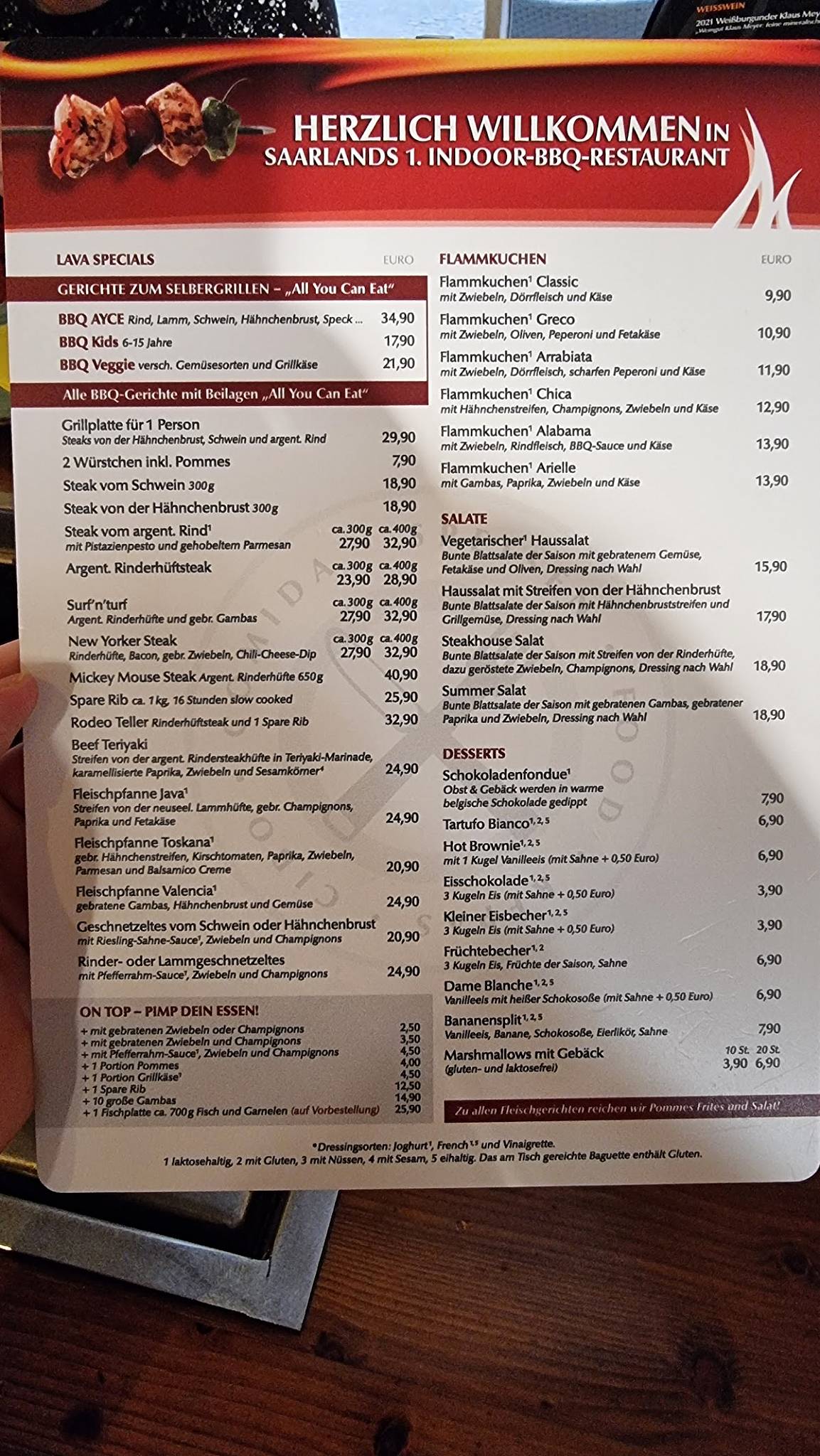Speisekarte von LAVA Das IndoorBBQRestaurant, Saarlouis