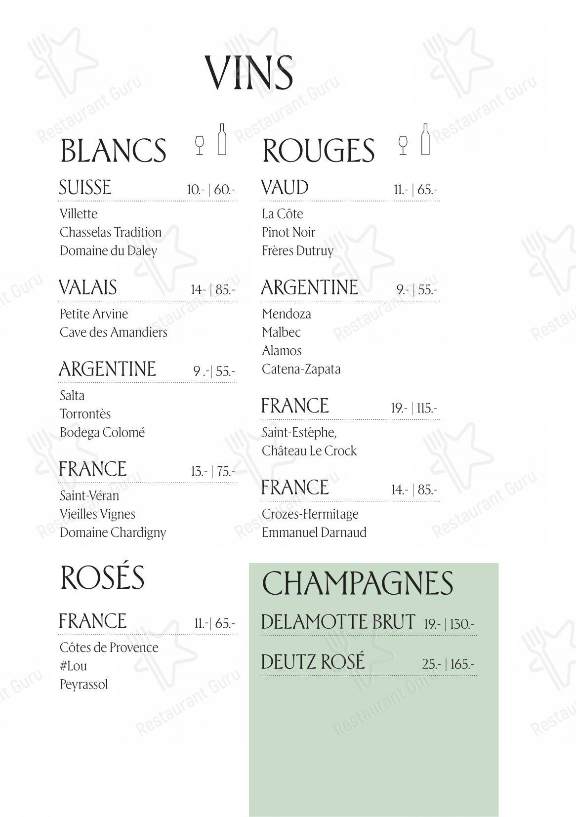 L'Accademia in Losanna - 菜单