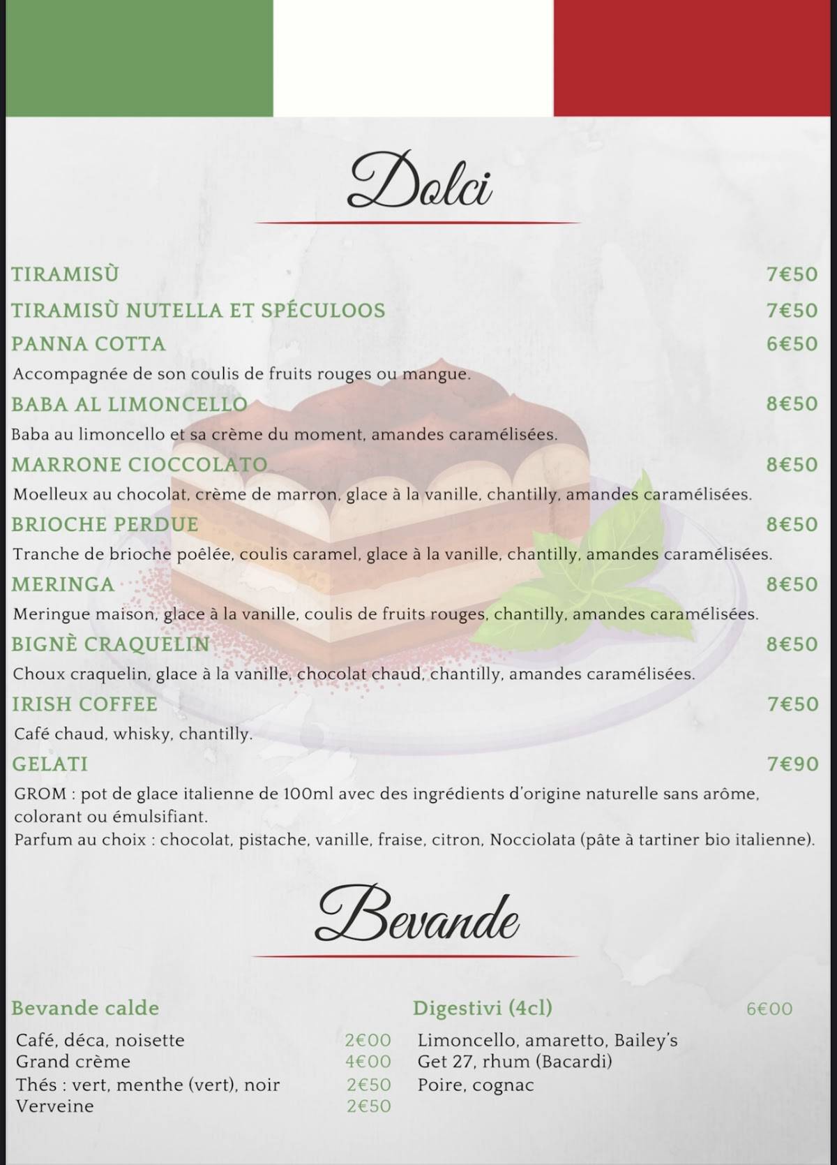 Menu de L'Amici
