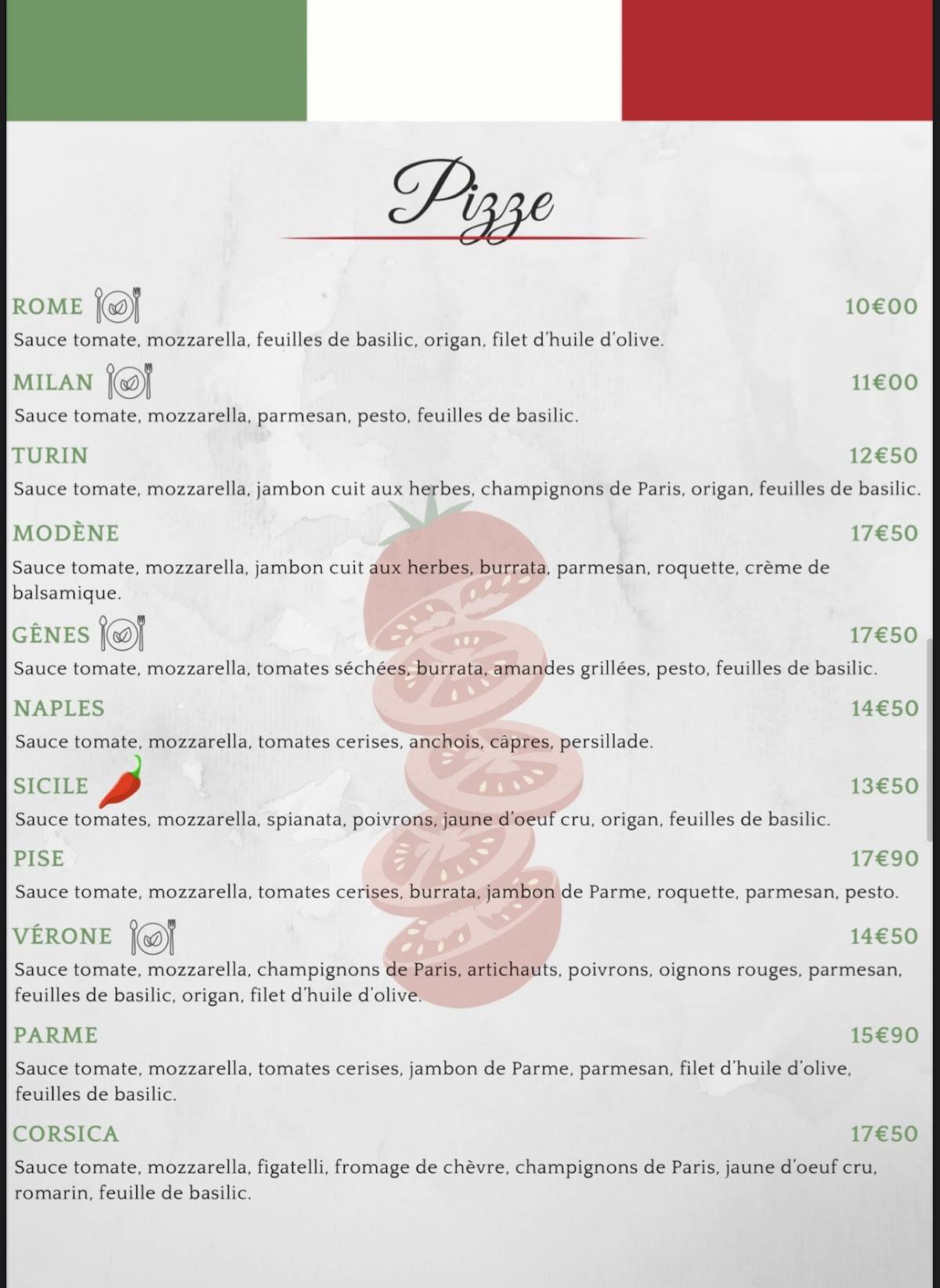 Menu de L'Amici