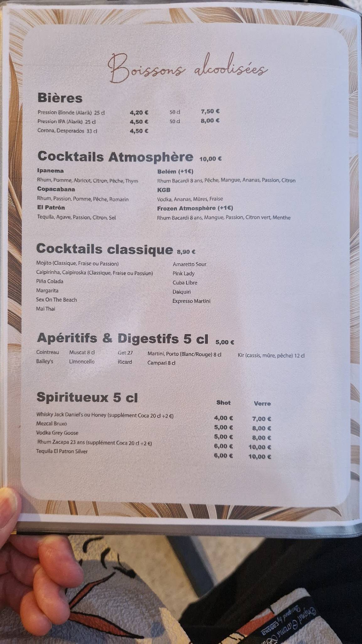 Menu de L'Atmosphère