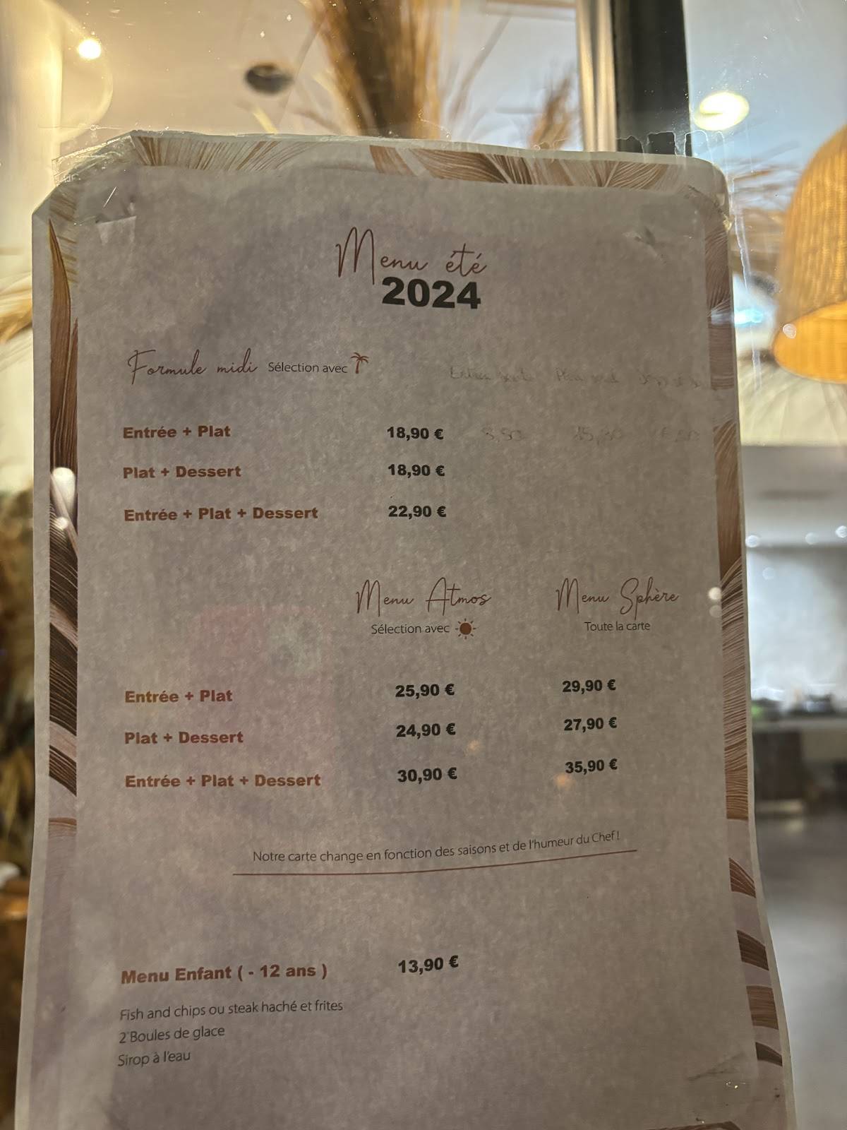 Menu de L'Atmosphère