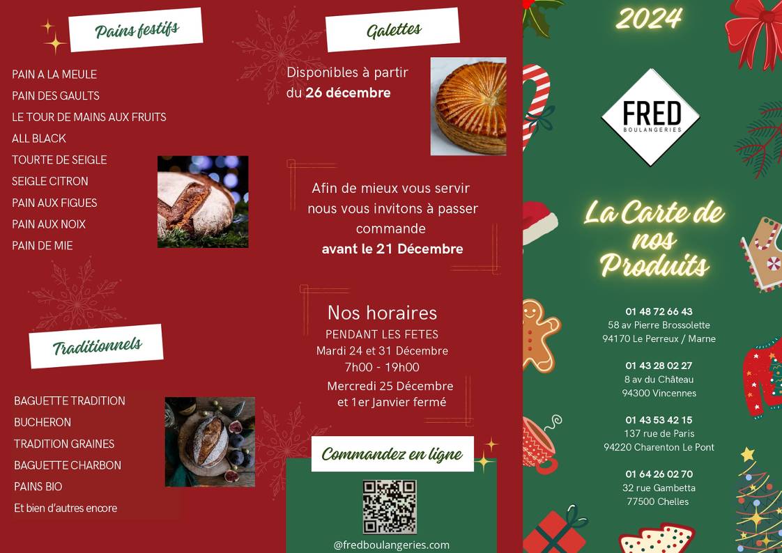 Menu de FRED Boulangeries - L'Epi d'Or - Chelles