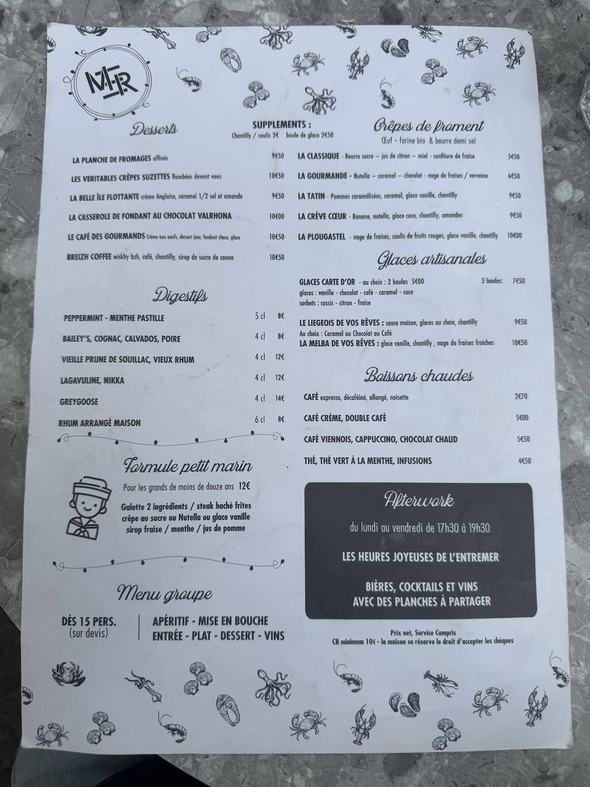 Menu de L'Entre mer - Restaurant Rueil Malmaison
