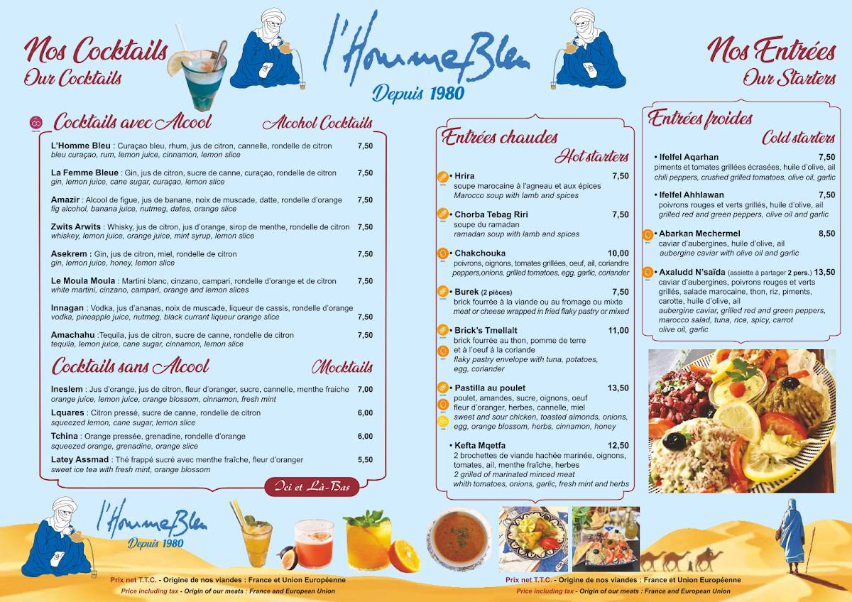 Menu de L'Homme Bleu