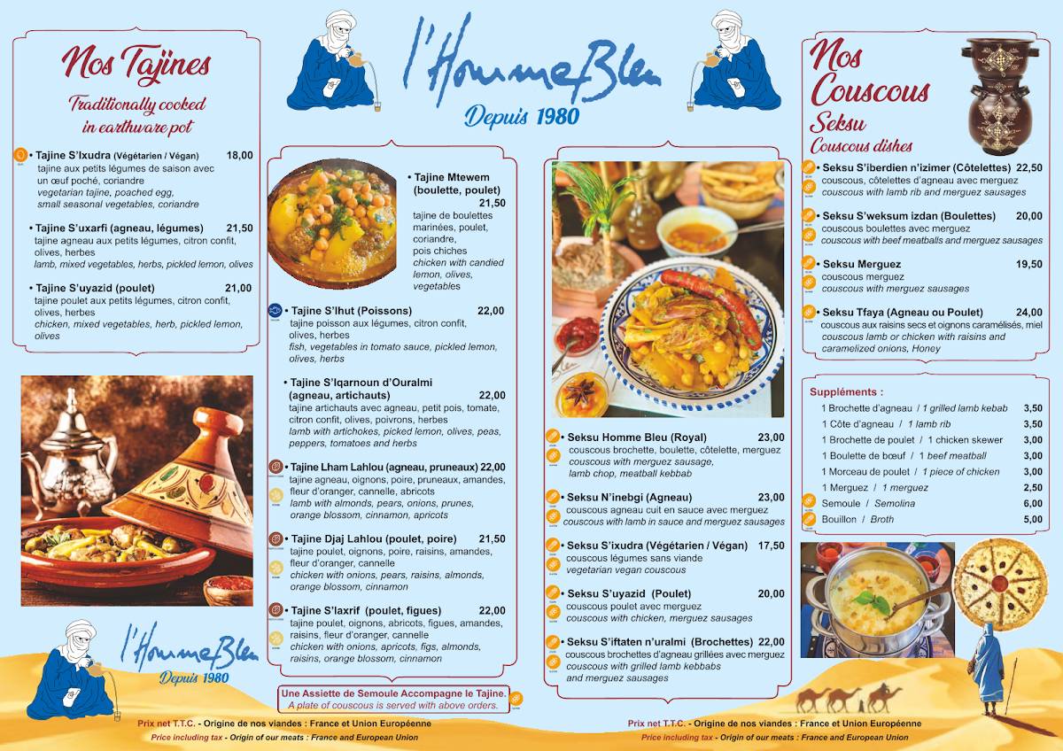 Menu de L'Homme Bleu